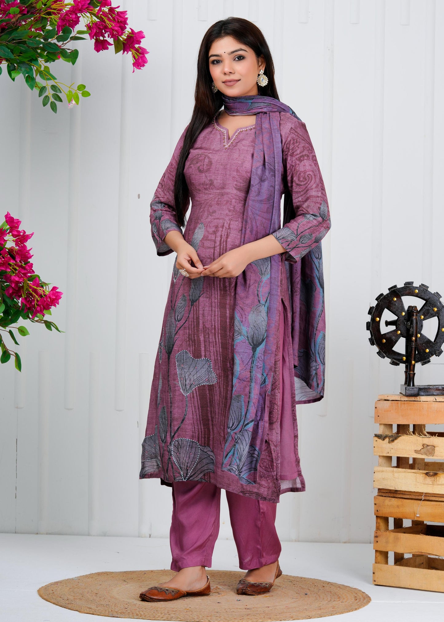 Cotton Floral Printed Straight Kurta Set With Dupatta
