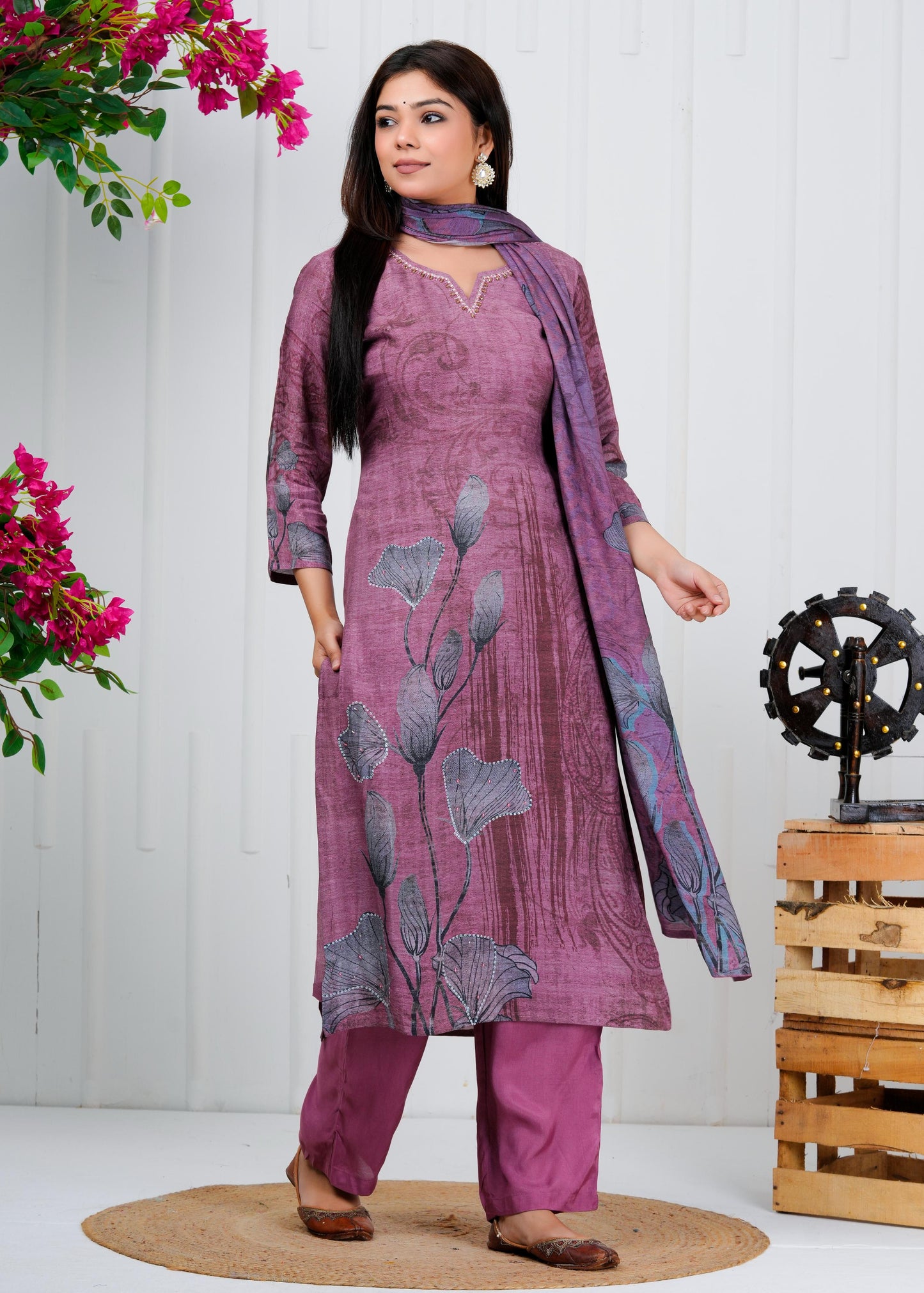Cotton Floral Printed Straight Kurta Set With Dupatta