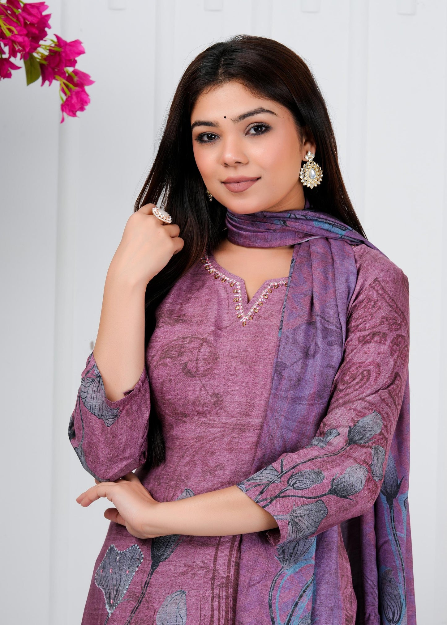 Cotton Floral Printed Straight Kurta Set With Dupatta