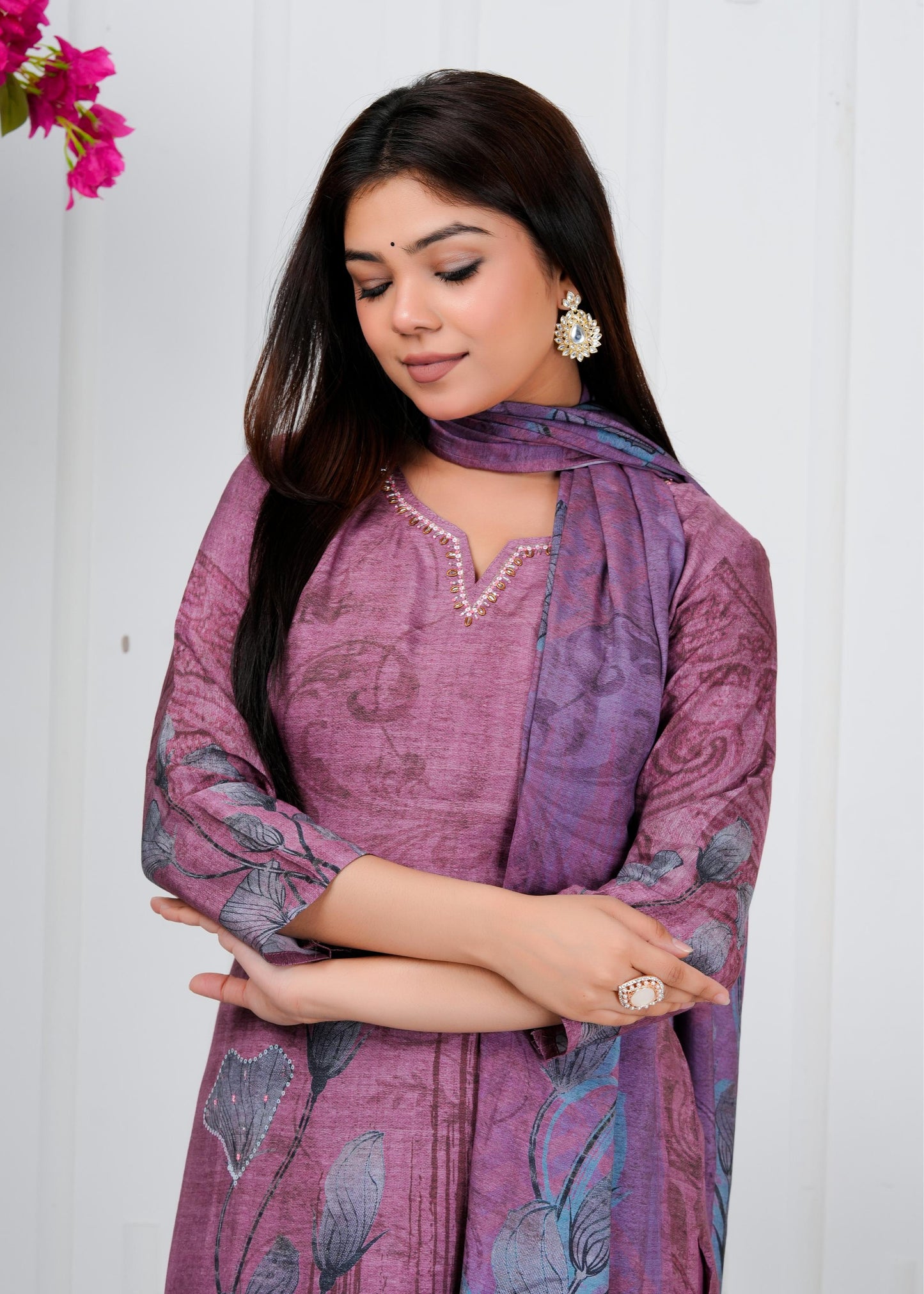 Cotton Floral Printed Straight Kurta Set With Dupatta