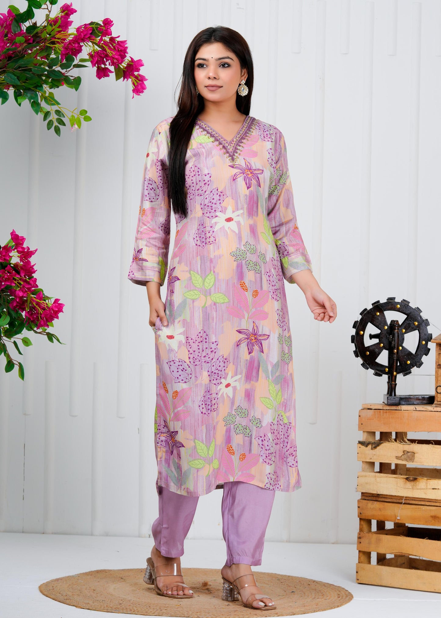 Cotton Floral Printed Straight Kurta Set With Dupatta