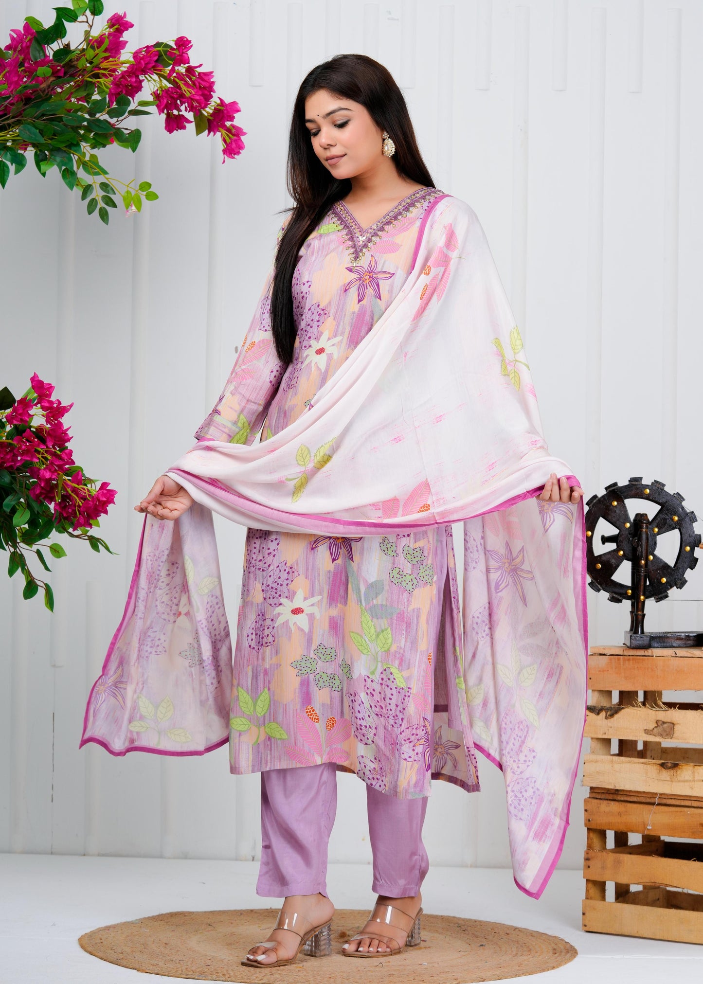 Cotton Floral Printed Straight Kurta Set With Dupatta