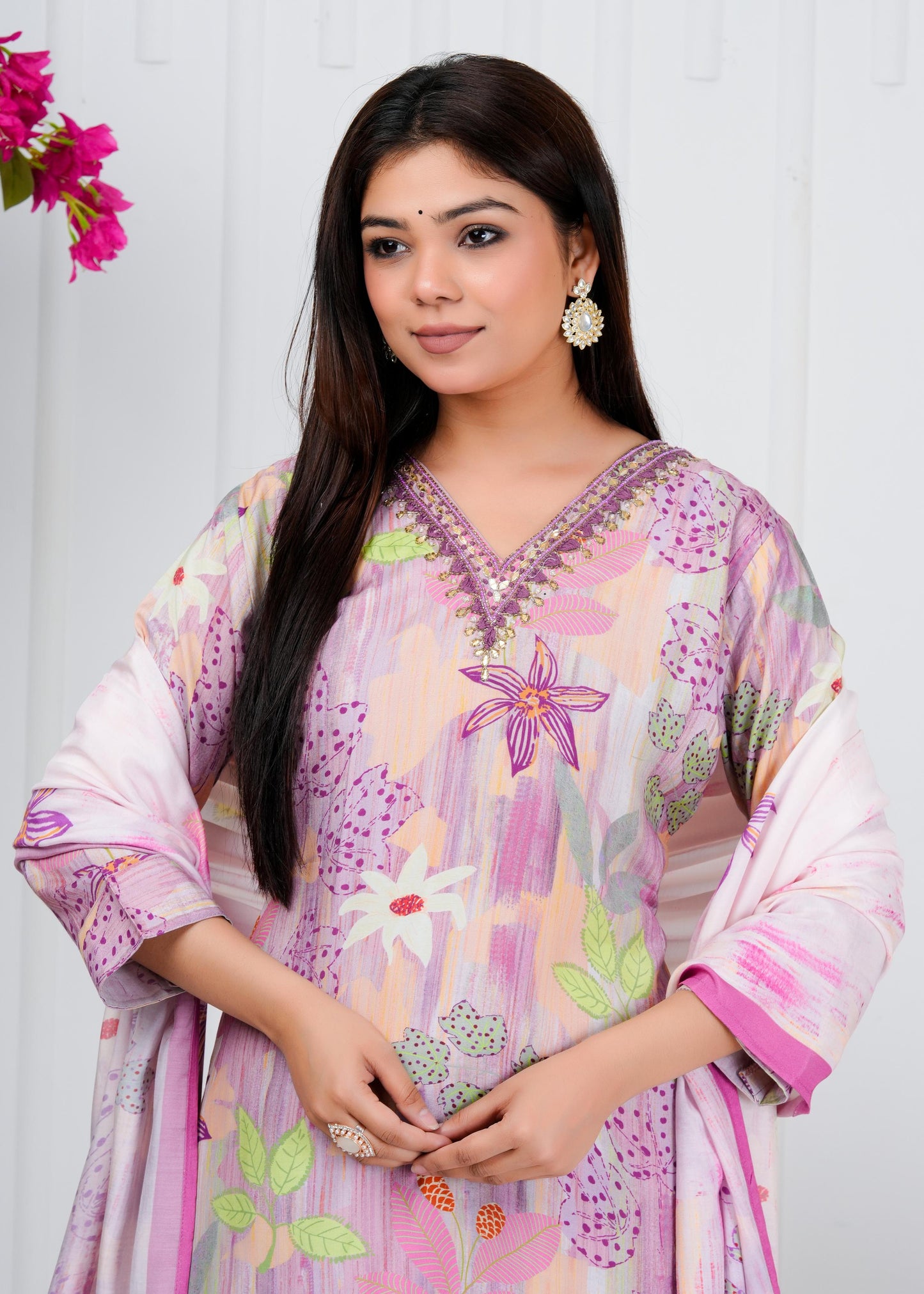 Cotton Floral Printed Straight Kurta Set With Dupatta