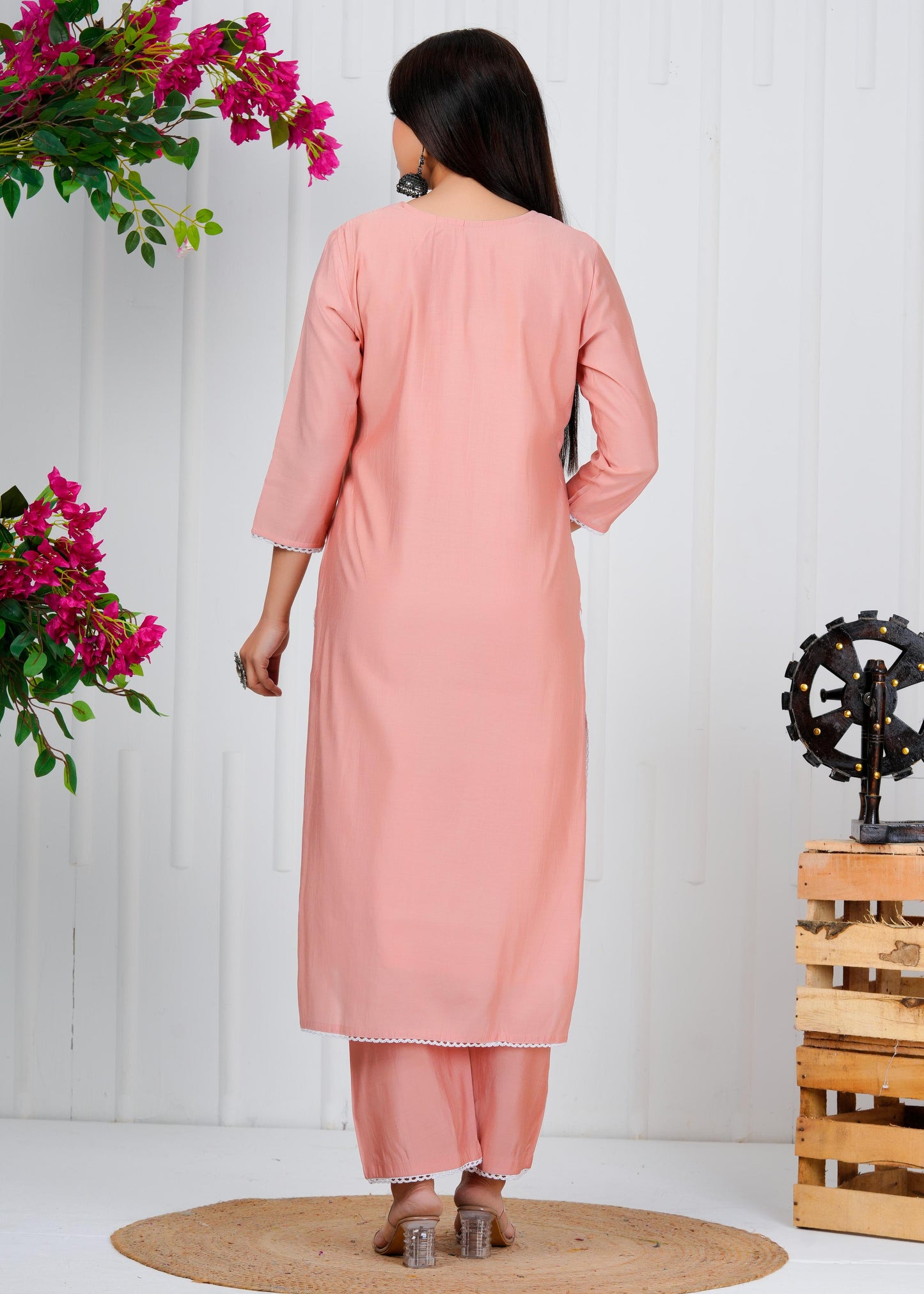 Cotton Floral Embroidered Straight Kurta Set With Dupatta