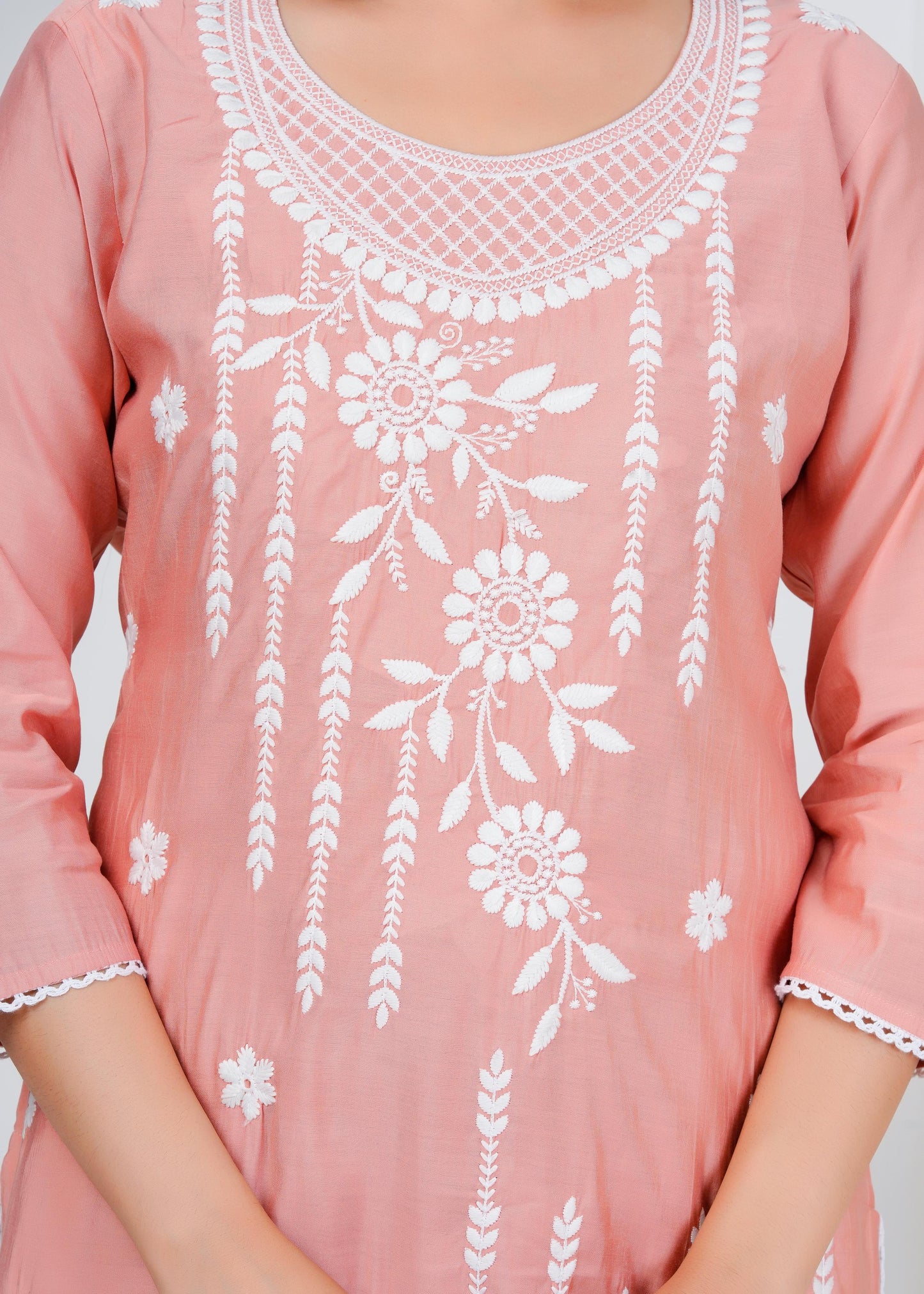 Cotton Floral Embroidered Straight Kurta Set With Dupatta