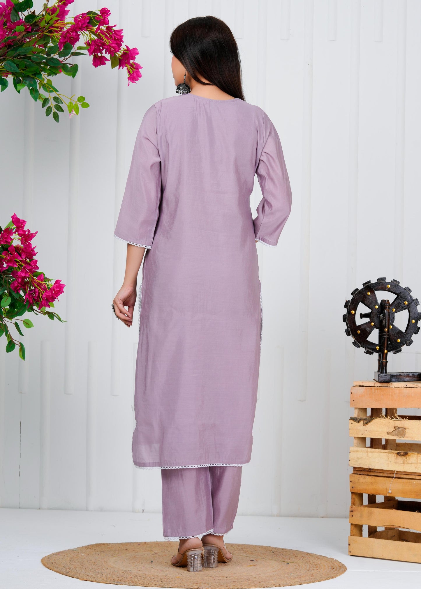 Cotton Floral Embroidered Straight Kurta Set With Dupatta