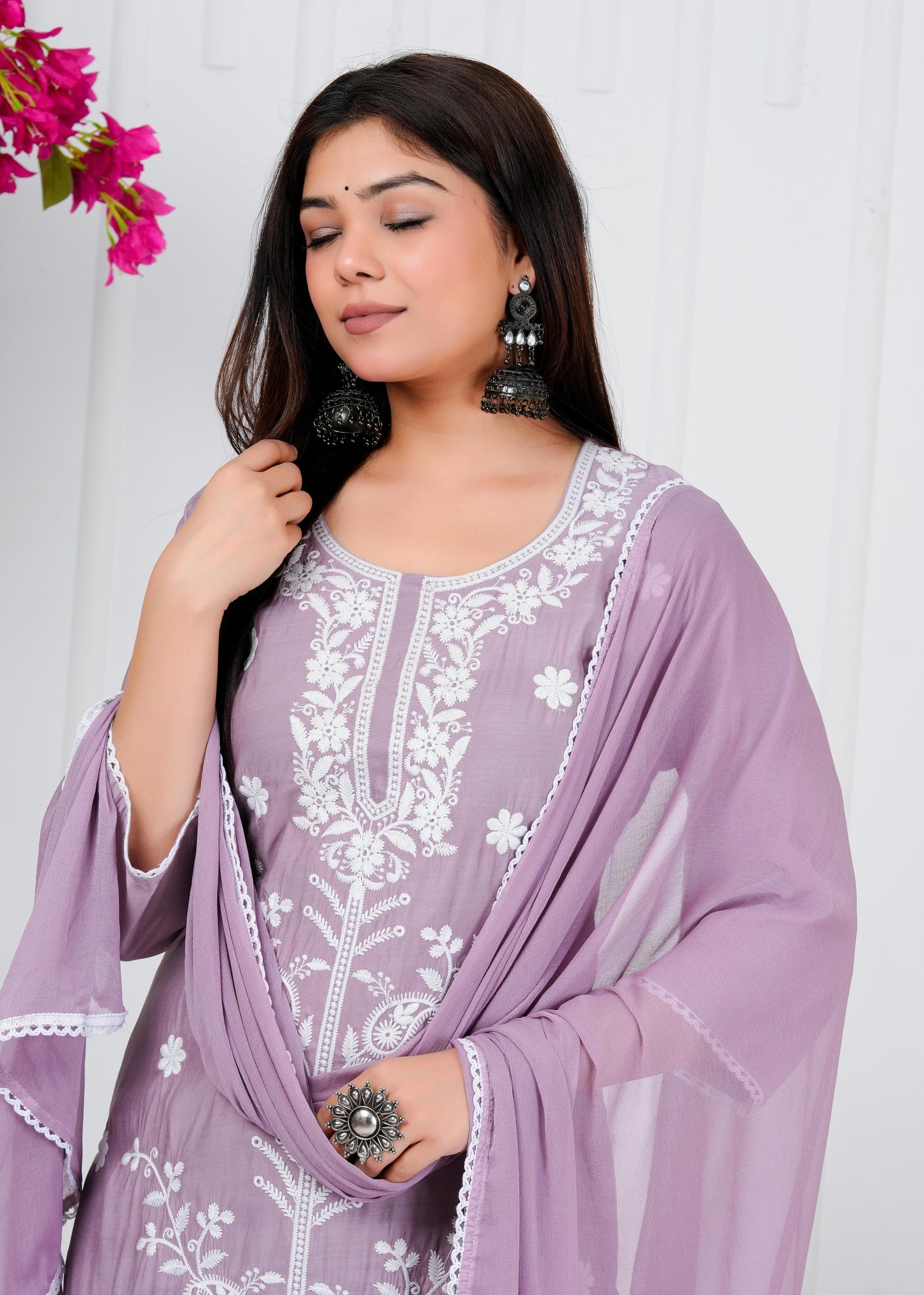 Cotton Floral Embroidered Straight Kurta Set With Dupatta