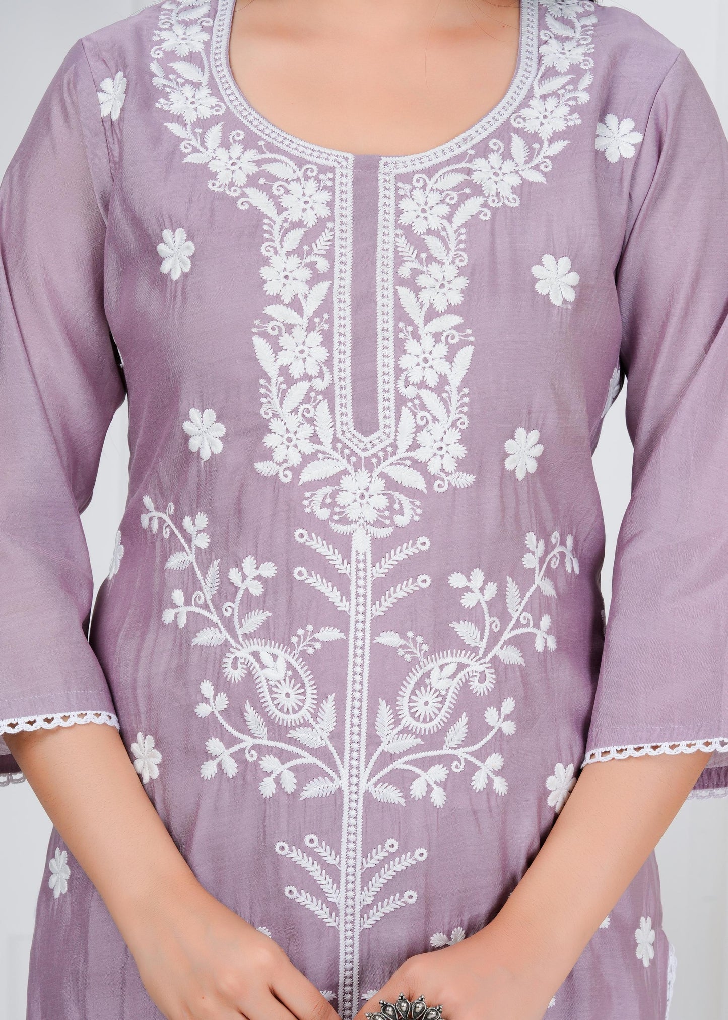 Cotton Floral Embroidered Straight Kurta Set With Dupatta