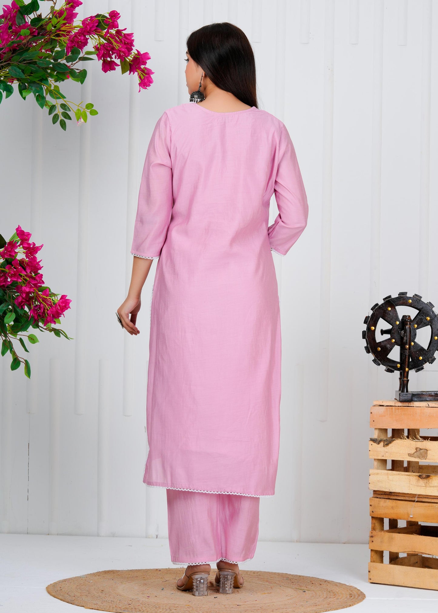 Cotton Floral Embroidered Straight Kurta Set With Dupatta