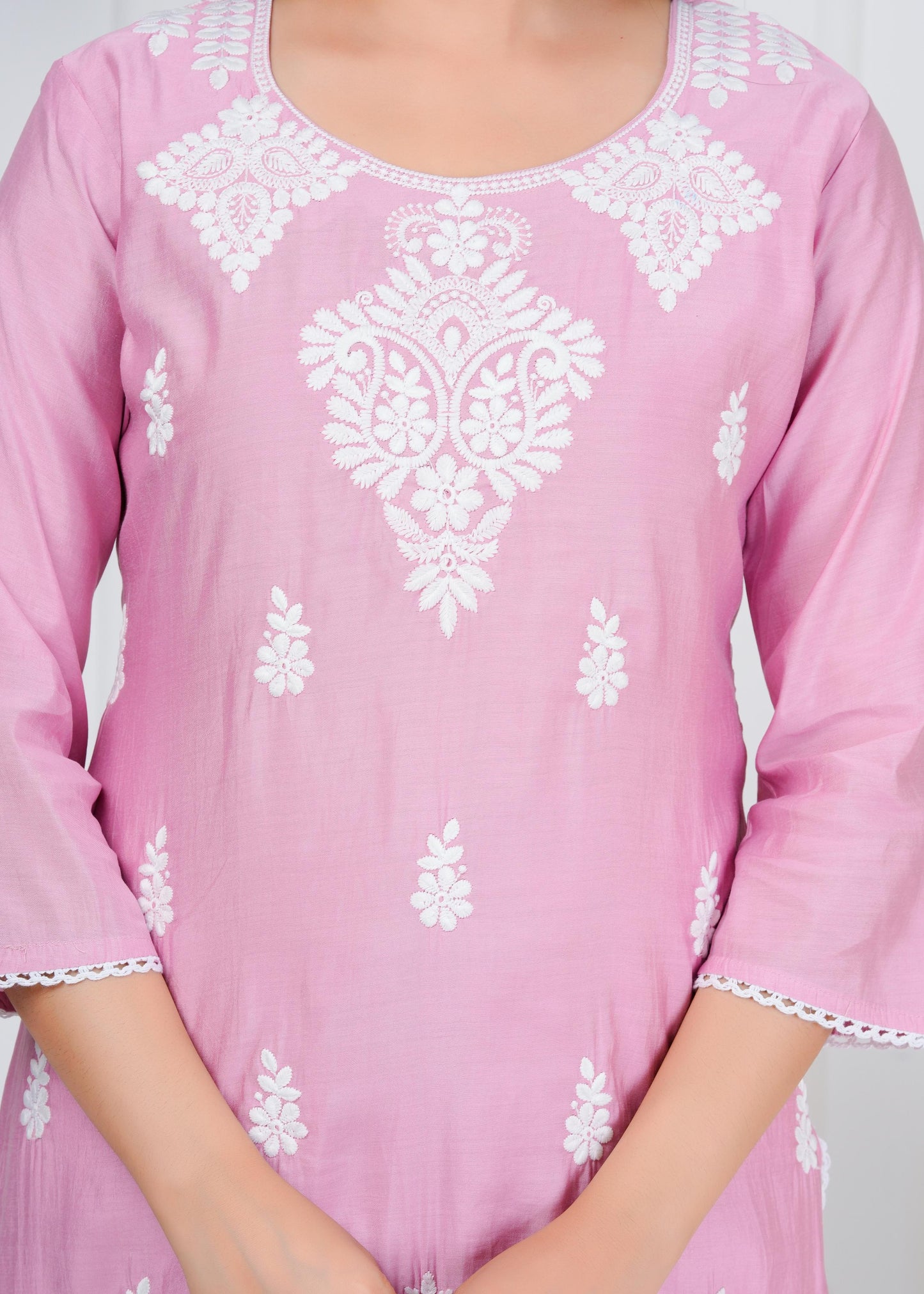 Cotton Floral Embroidered Straight Kurta Set With Dupatta