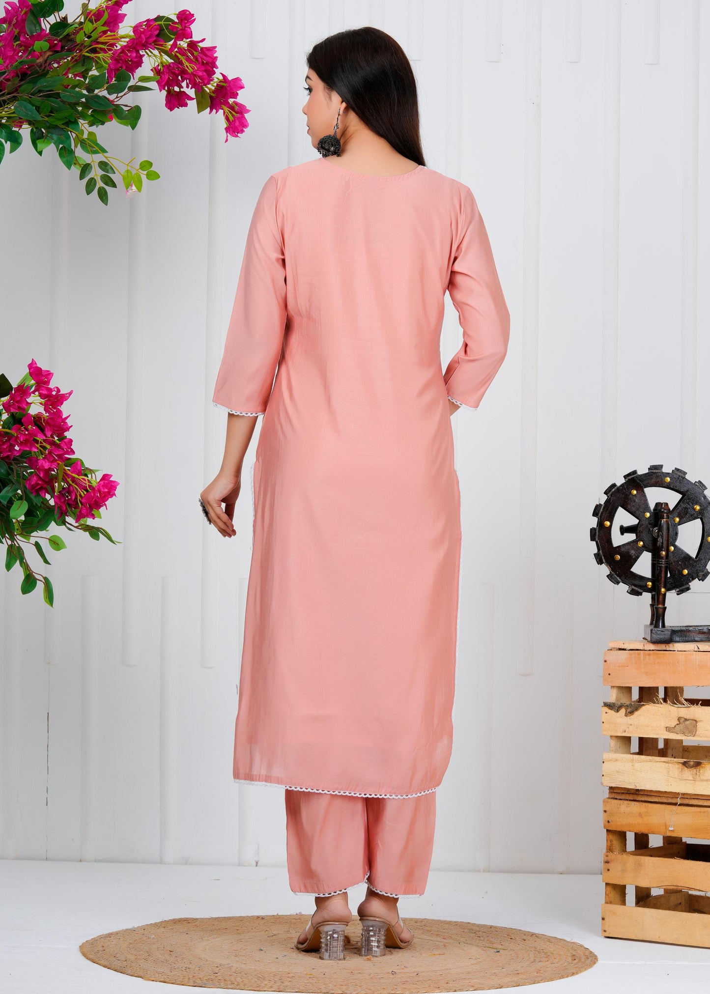 Cotton Floral Embroidered Straight Kurta Set With Dupatta