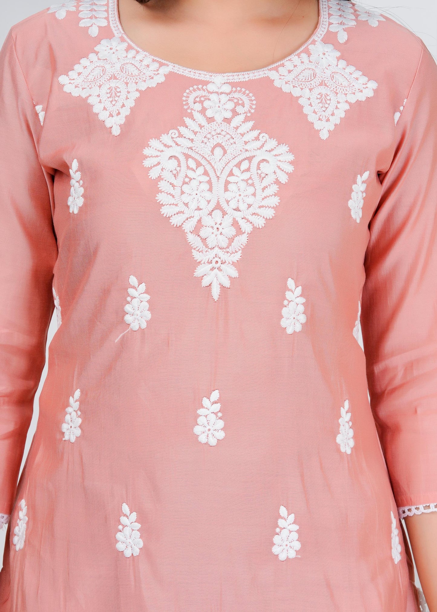 Cotton Floral Embroidered Straight Kurta Set With Dupatta