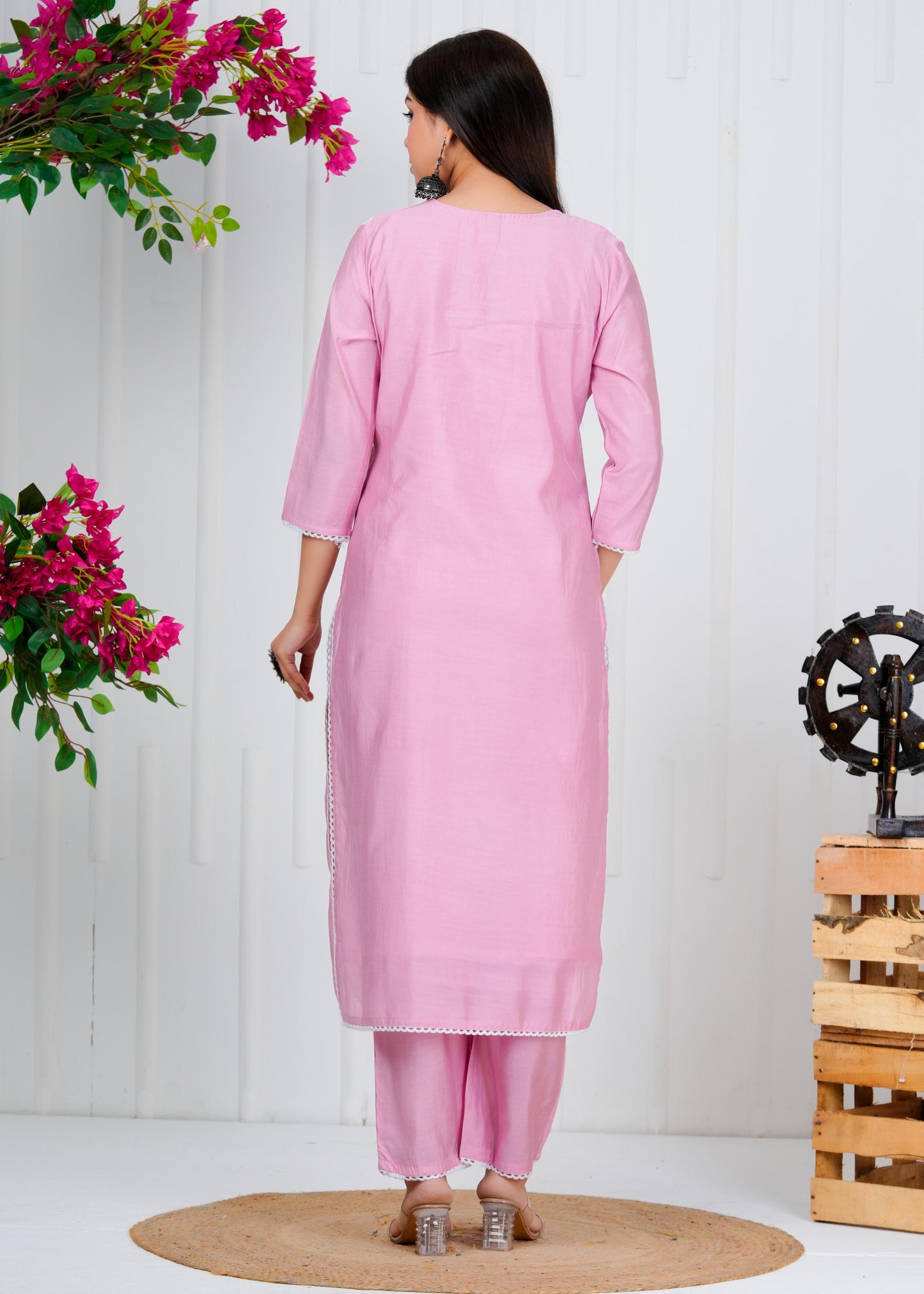 Cotton Floral Embroidered Straight Kurta Set With Dupatta