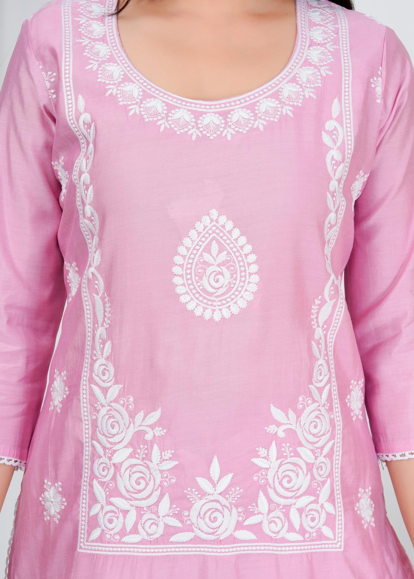 Cotton Floral Embroidered Straight Kurta Set With Dupatta