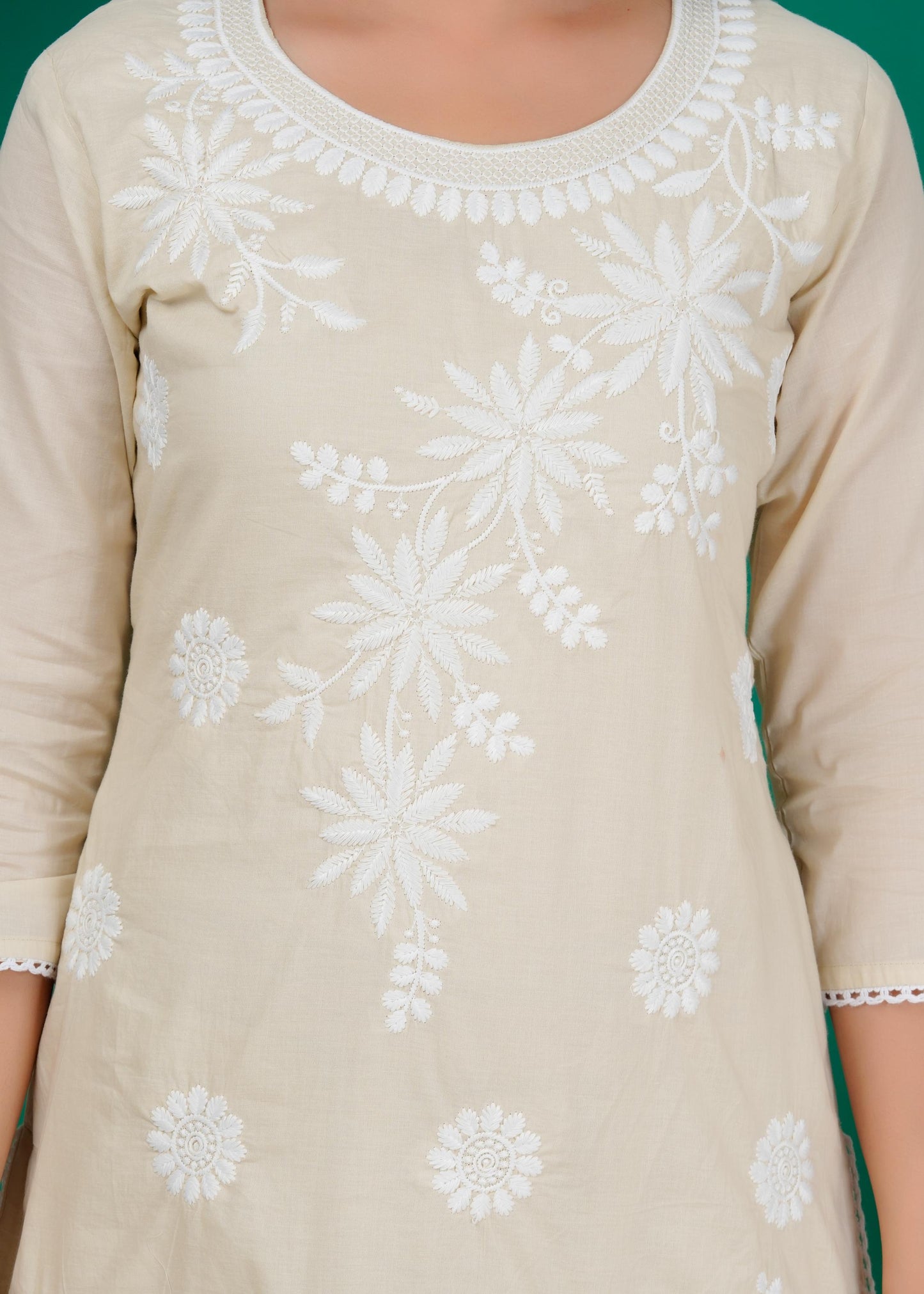 Cotton Floral Embroidered Straight Kurta Set With Dupatta