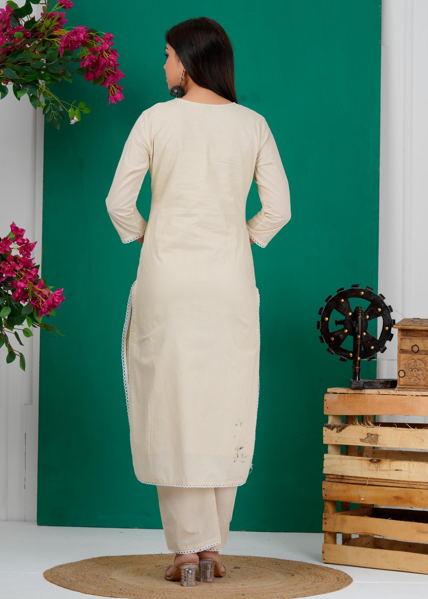 Cotton Floral Embroidered Straight Kurta Set With Dupatta
