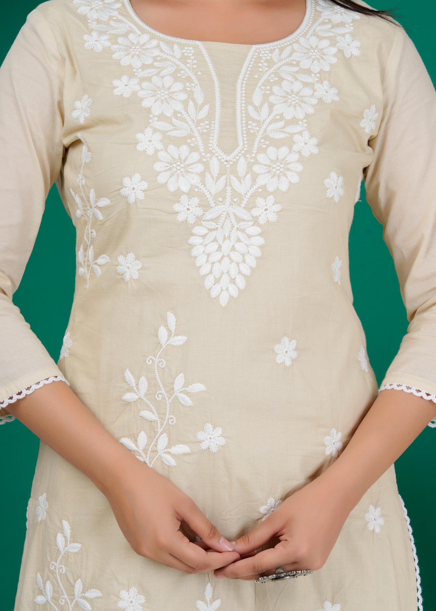 Cotton Floral Embroidered Straight Kurta Set With Dupatta