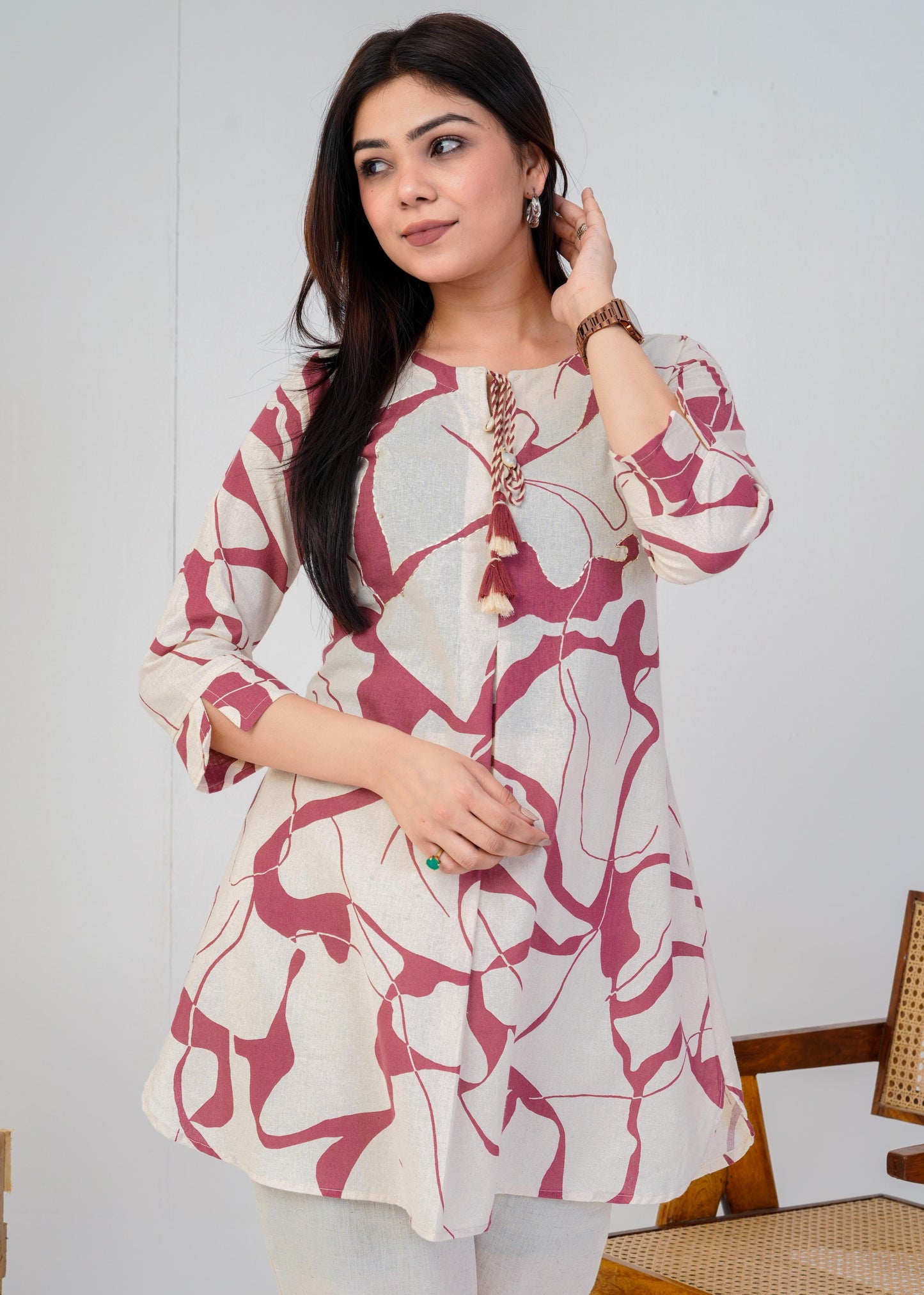 Women's Round Neck, Printed Peach Co-Ord Set, Night Suit Set