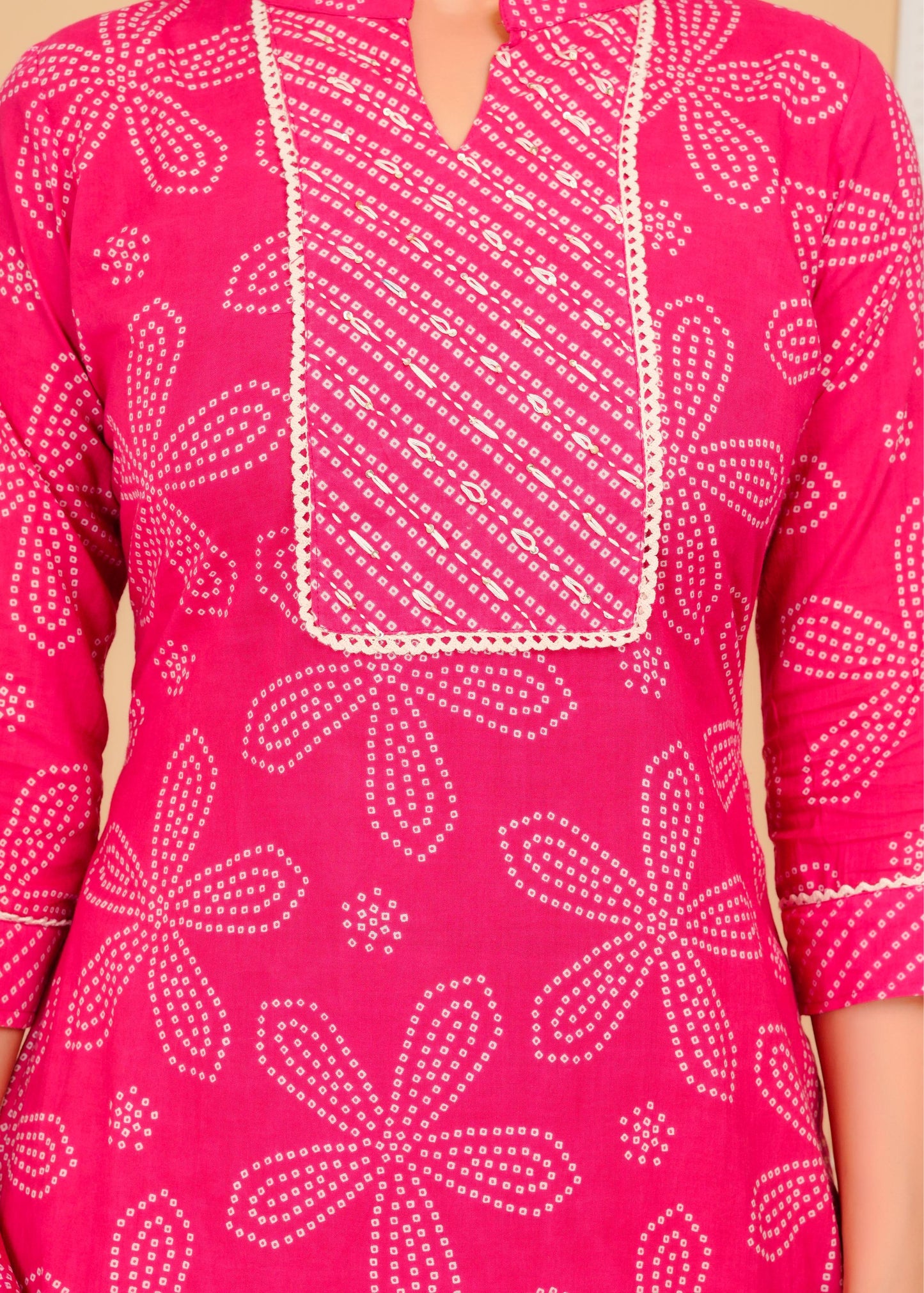 Cotton Printed Straight Pink Kurta Set With Dupatta