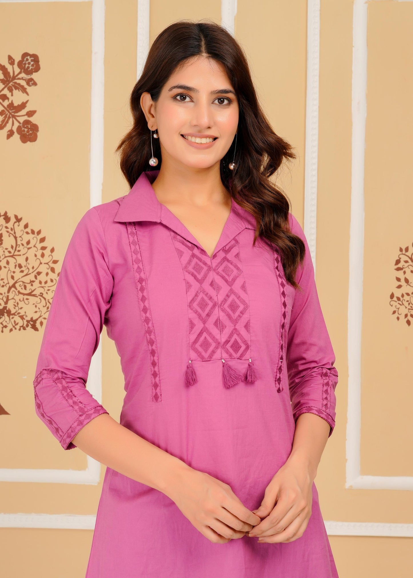 Cotton Embroidered Regular Pink Top