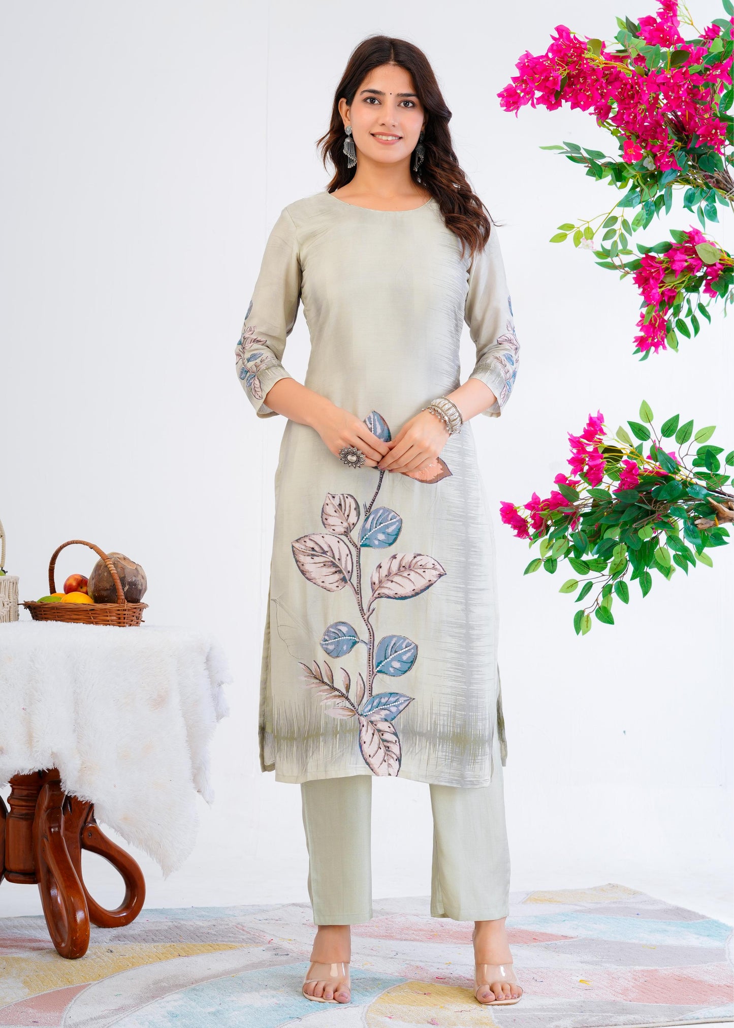 Cotton Floral Printed Straight Kurta Set With Dupatta