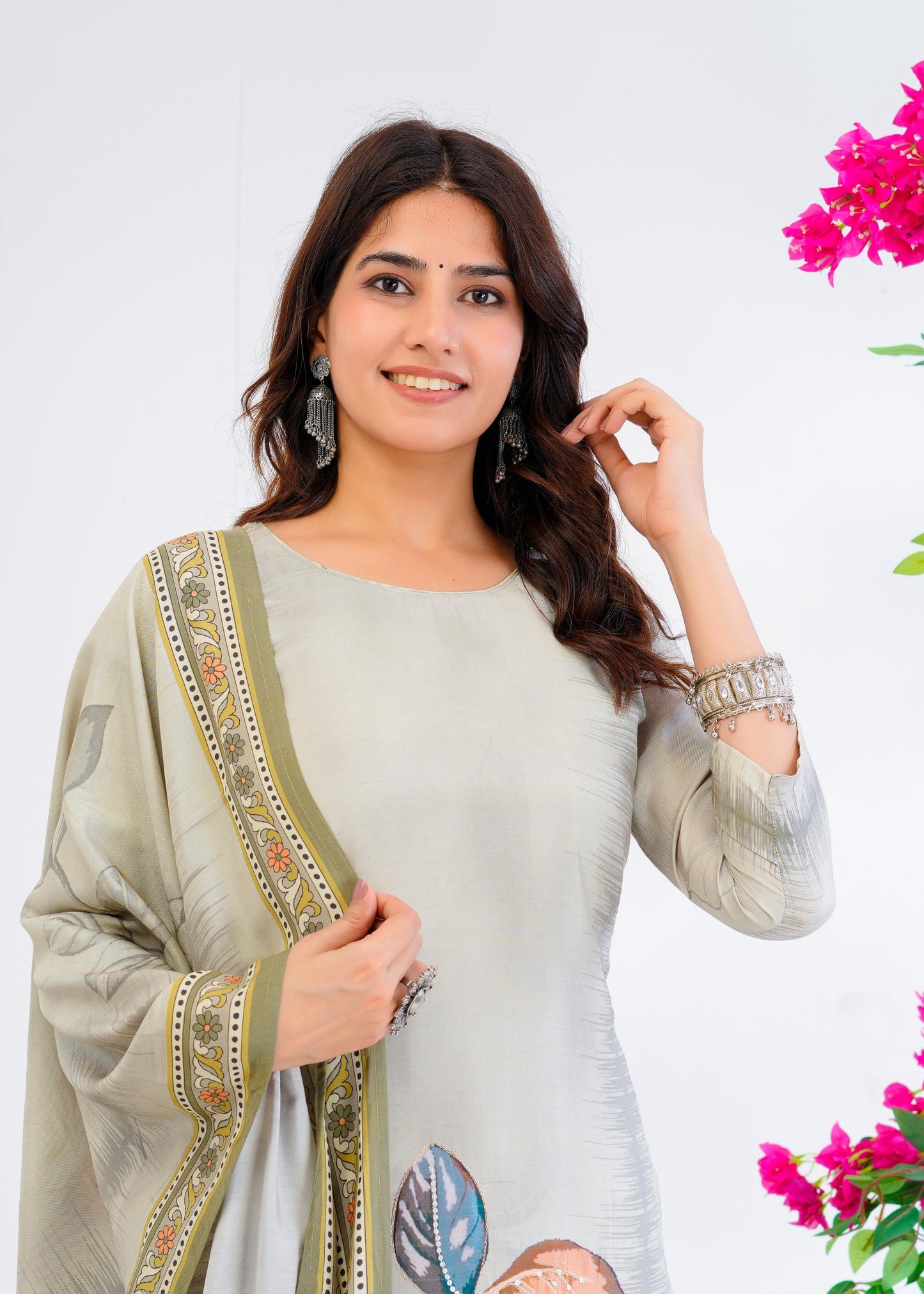 Cotton Floral Printed Straight Kurta Set With Dupatta