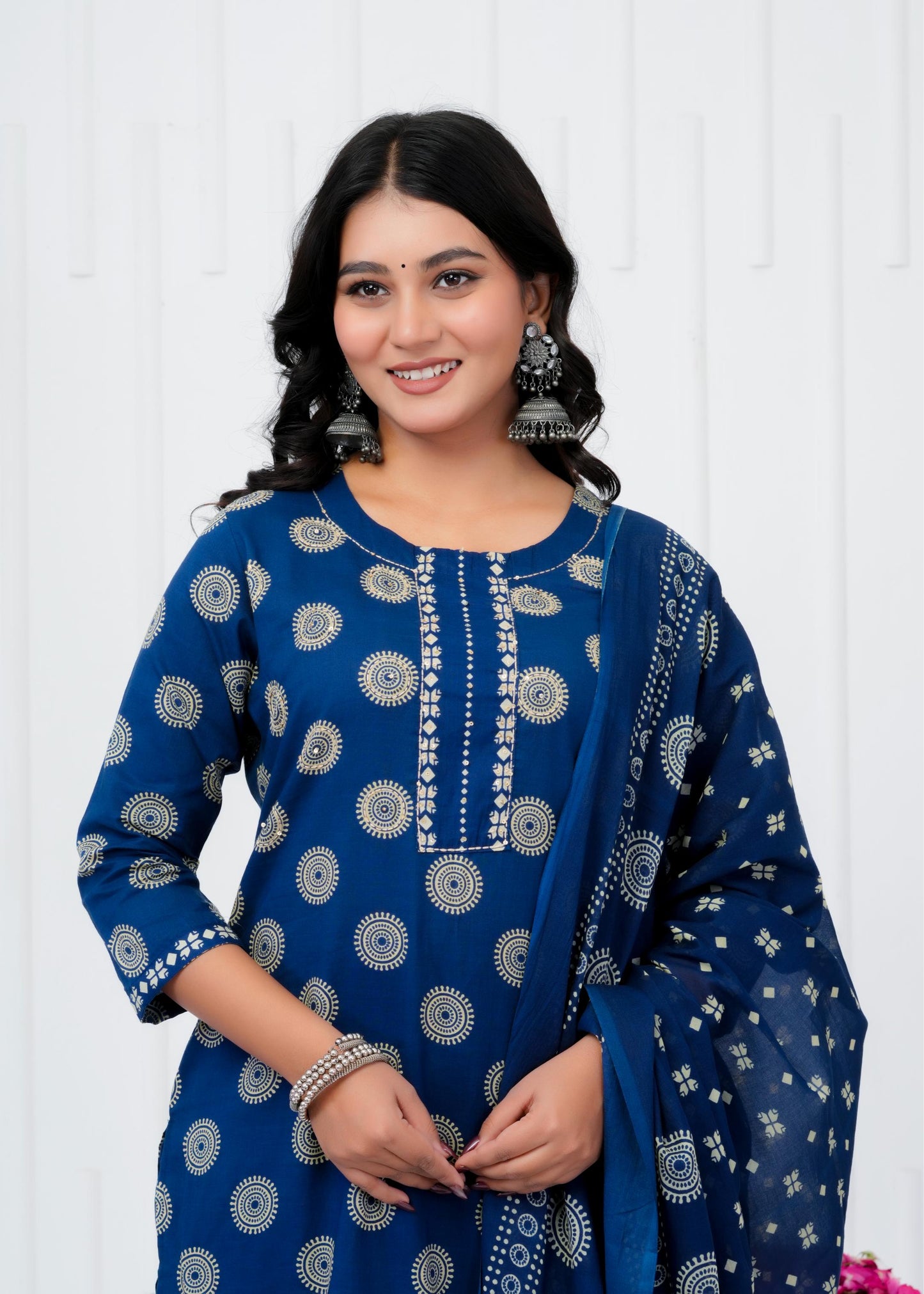 Pure Cotton Kurta With Pant & Dupatta