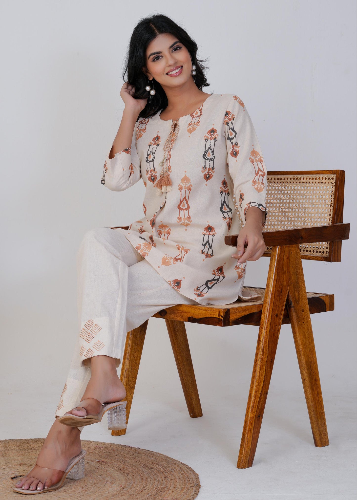 Women's , Orange Cotton Printed Co-Ord Set, Night Suit Set