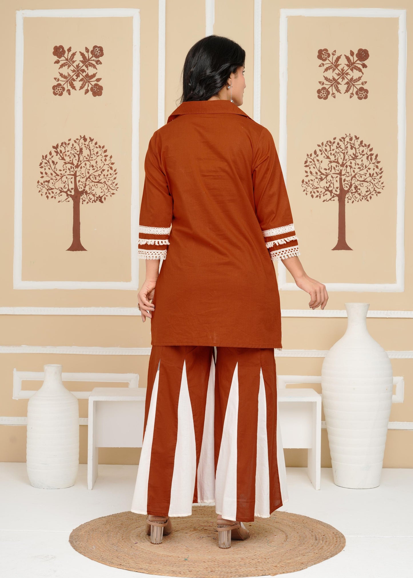 Women's , Yellow Cotton Rust Co-Ord Set, Night Suit Set