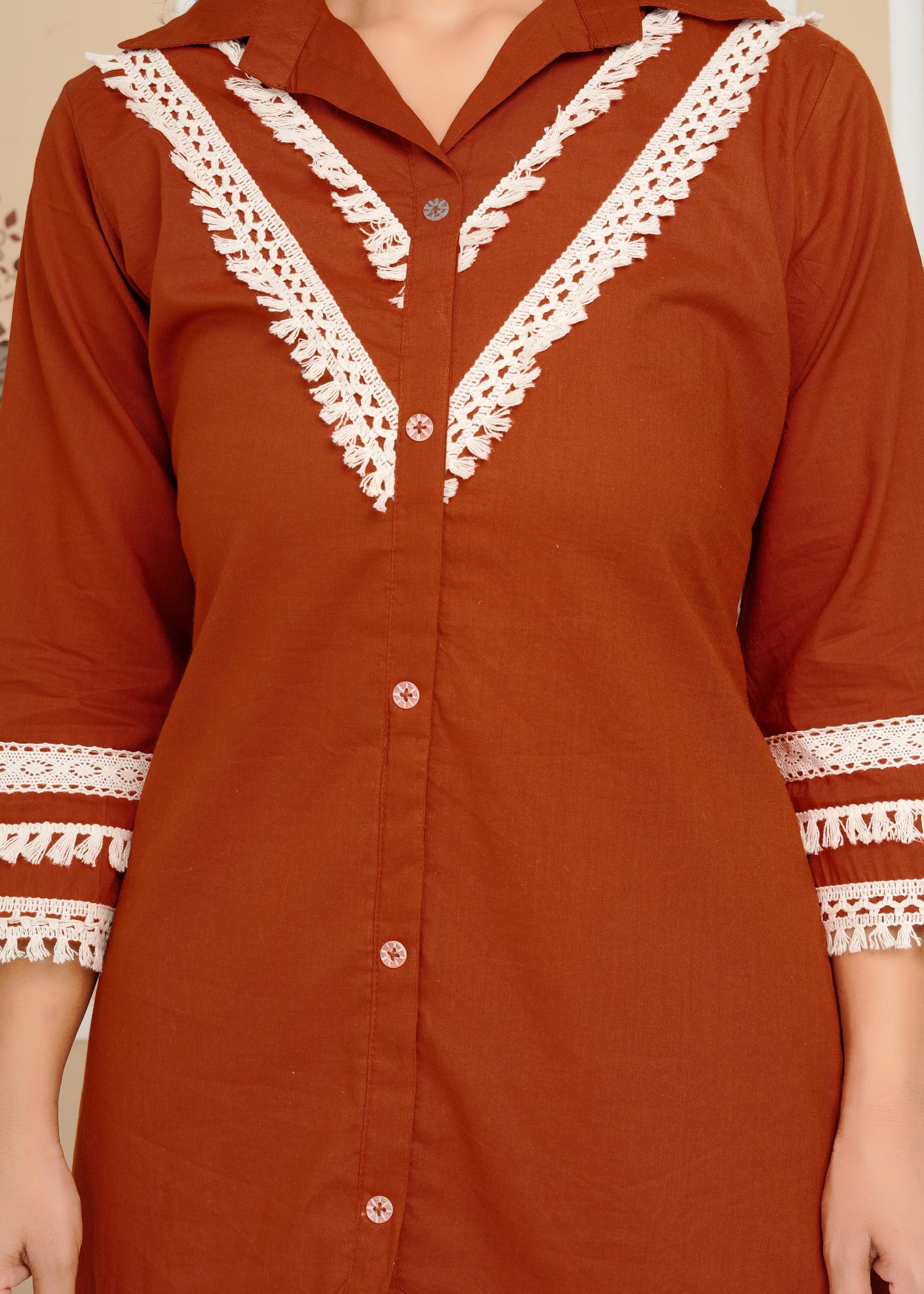 Women's , Yellow Cotton Rust Co-Ord Set, Night Suit Set