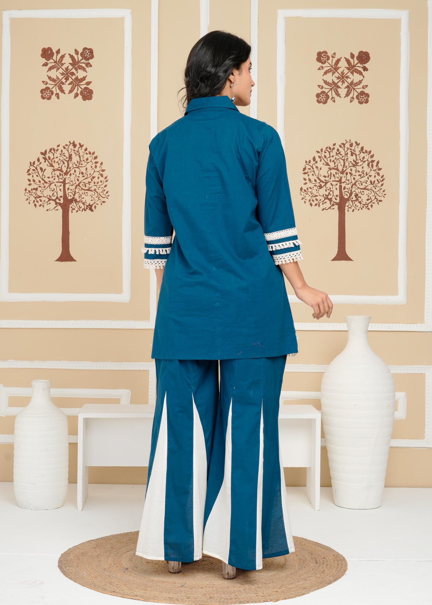 Women's , Yellow Cotton Blue Co-Ord Set, Night Suit Set