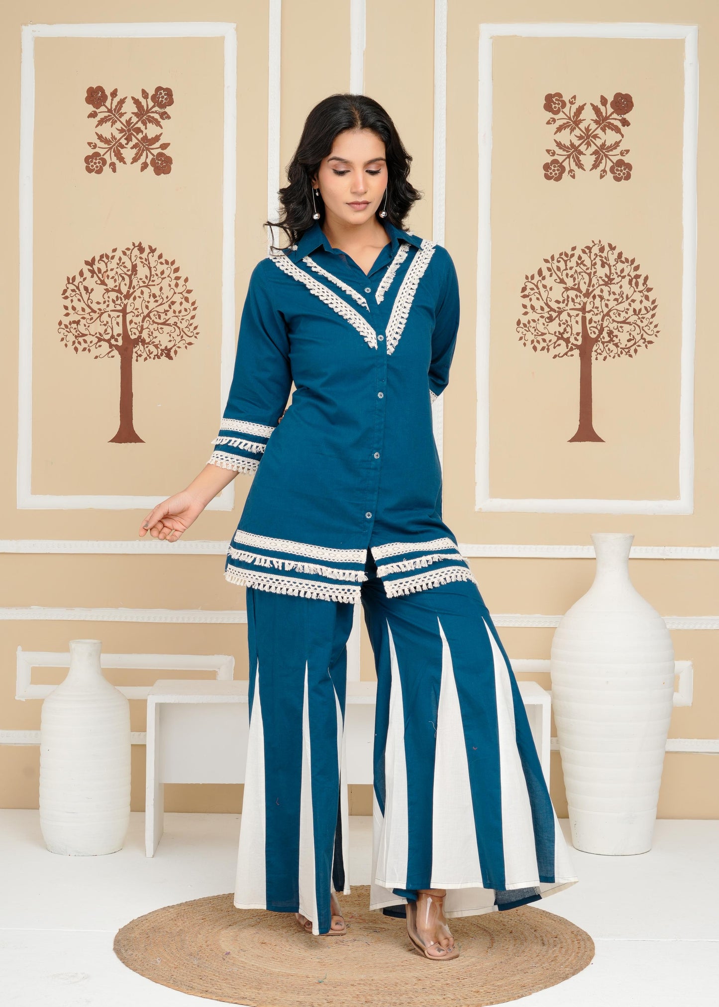 Women's , Yellow Cotton Blue Co-Ord Set, Night Suit Set