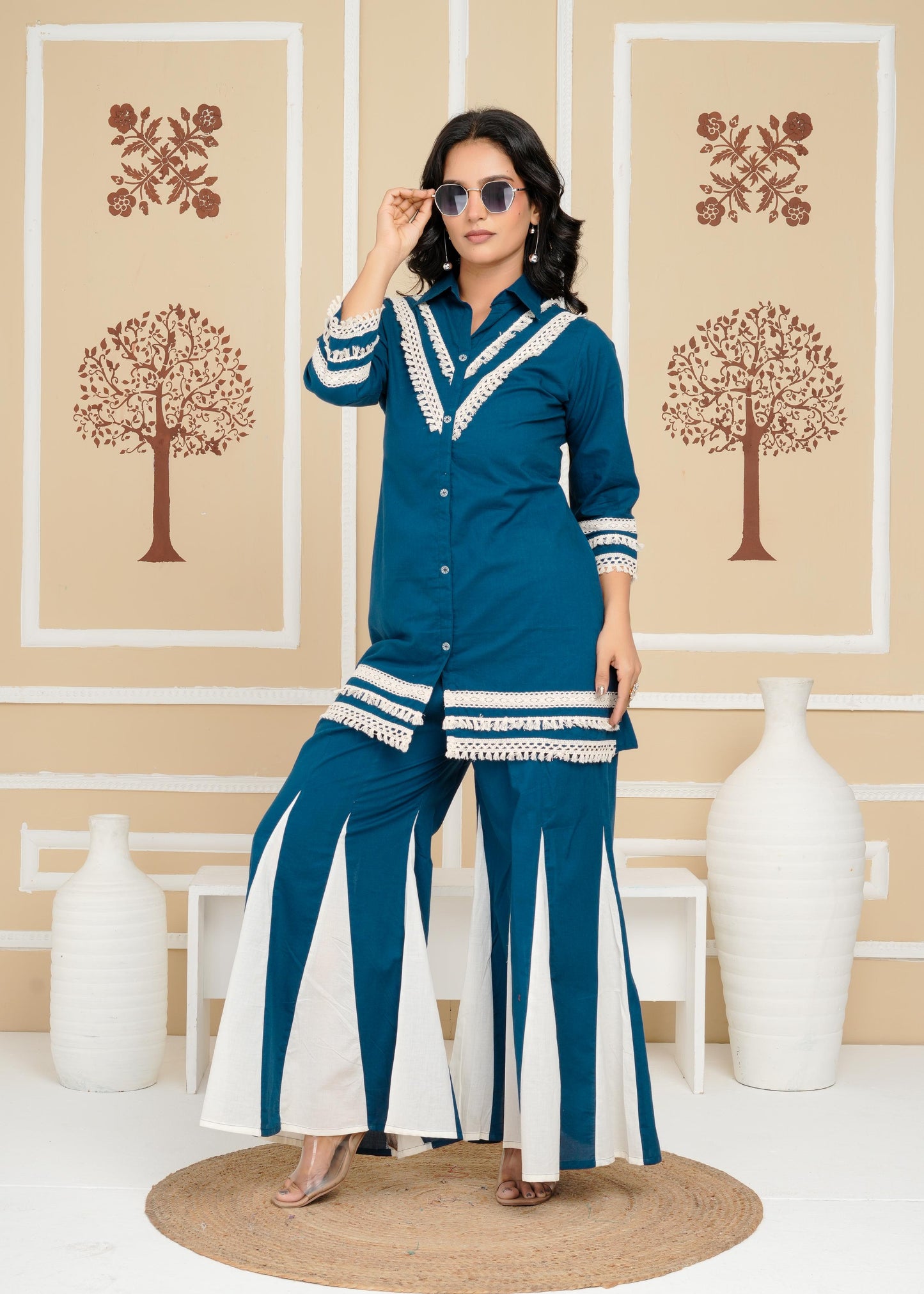 Women's , Yellow Cotton Blue Co-Ord Set, Night Suit Set