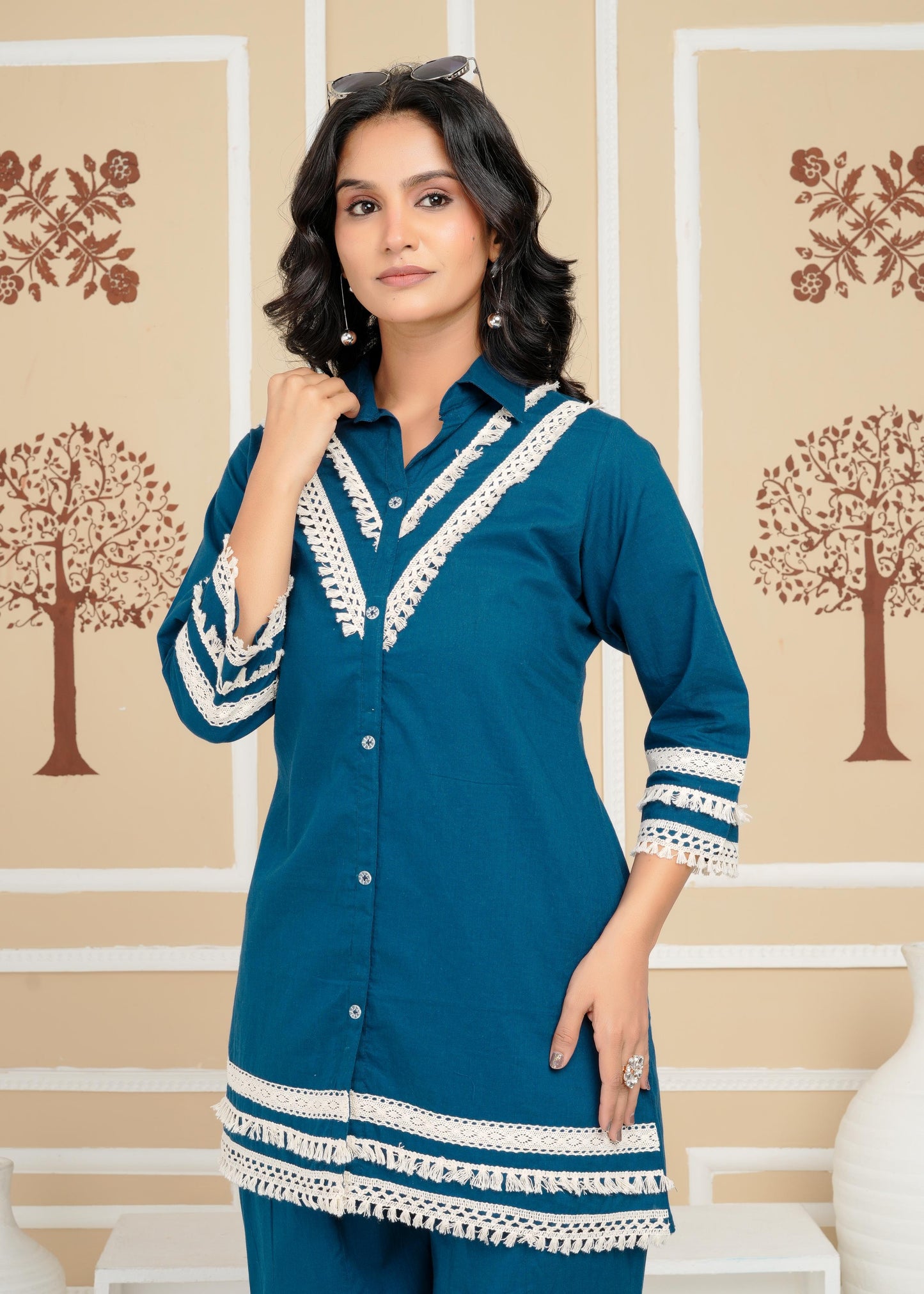 Women's , Yellow Cotton Blue Co-Ord Set, Night Suit Set