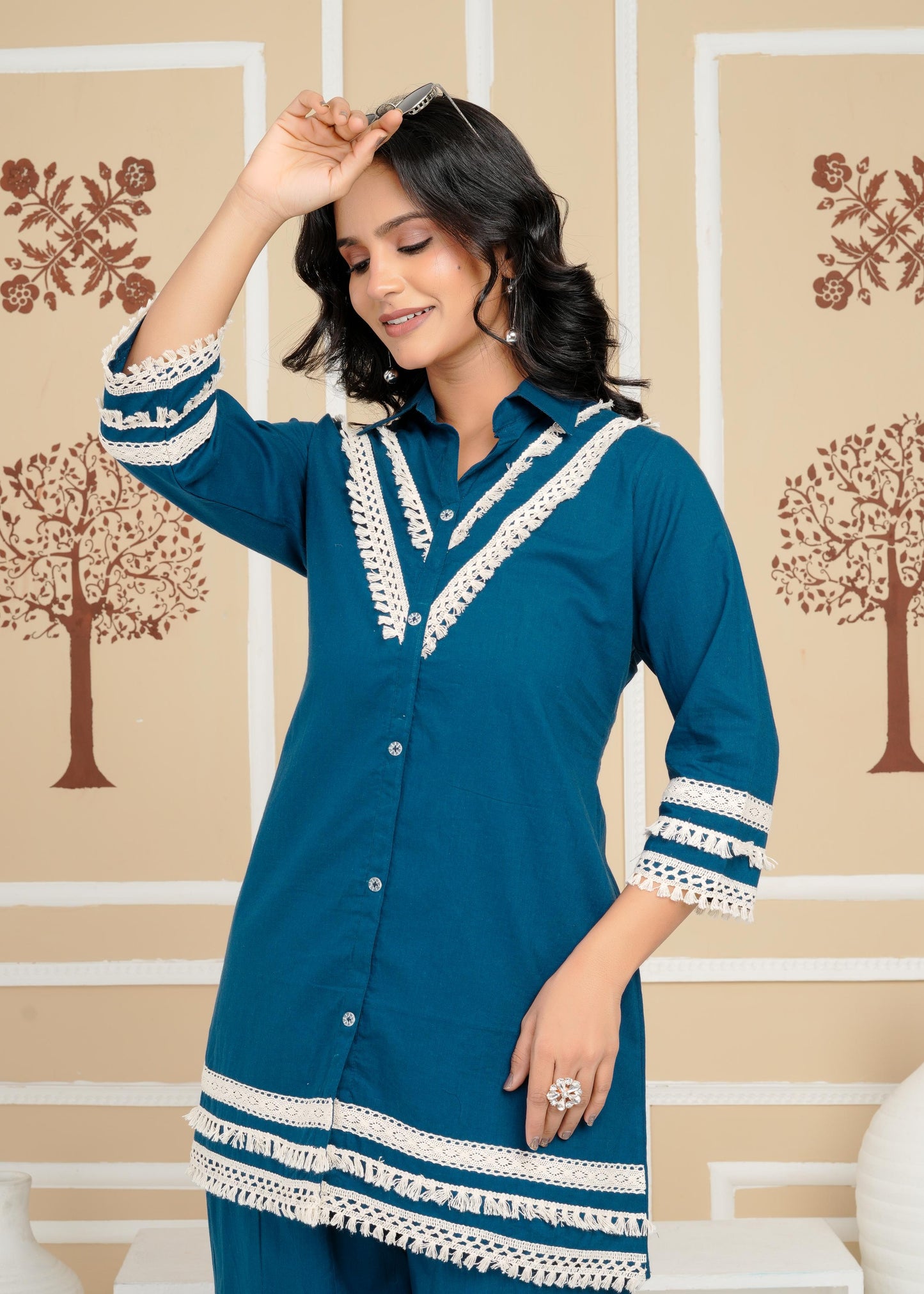 Women's , Yellow Cotton Blue Co-Ord Set, Night Suit Set
