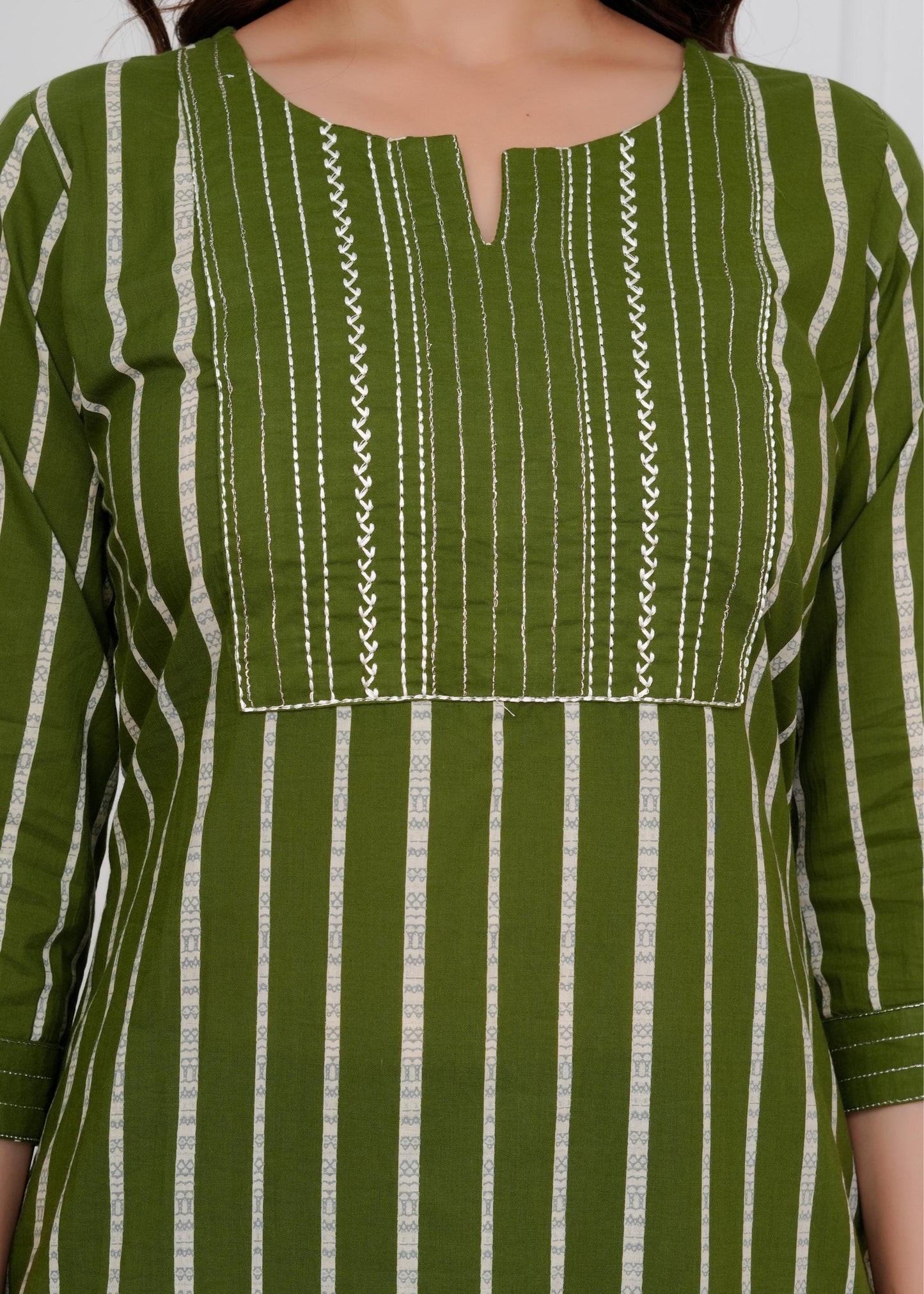 Cotton Printed Straight Green Kurta Set With Dupatta