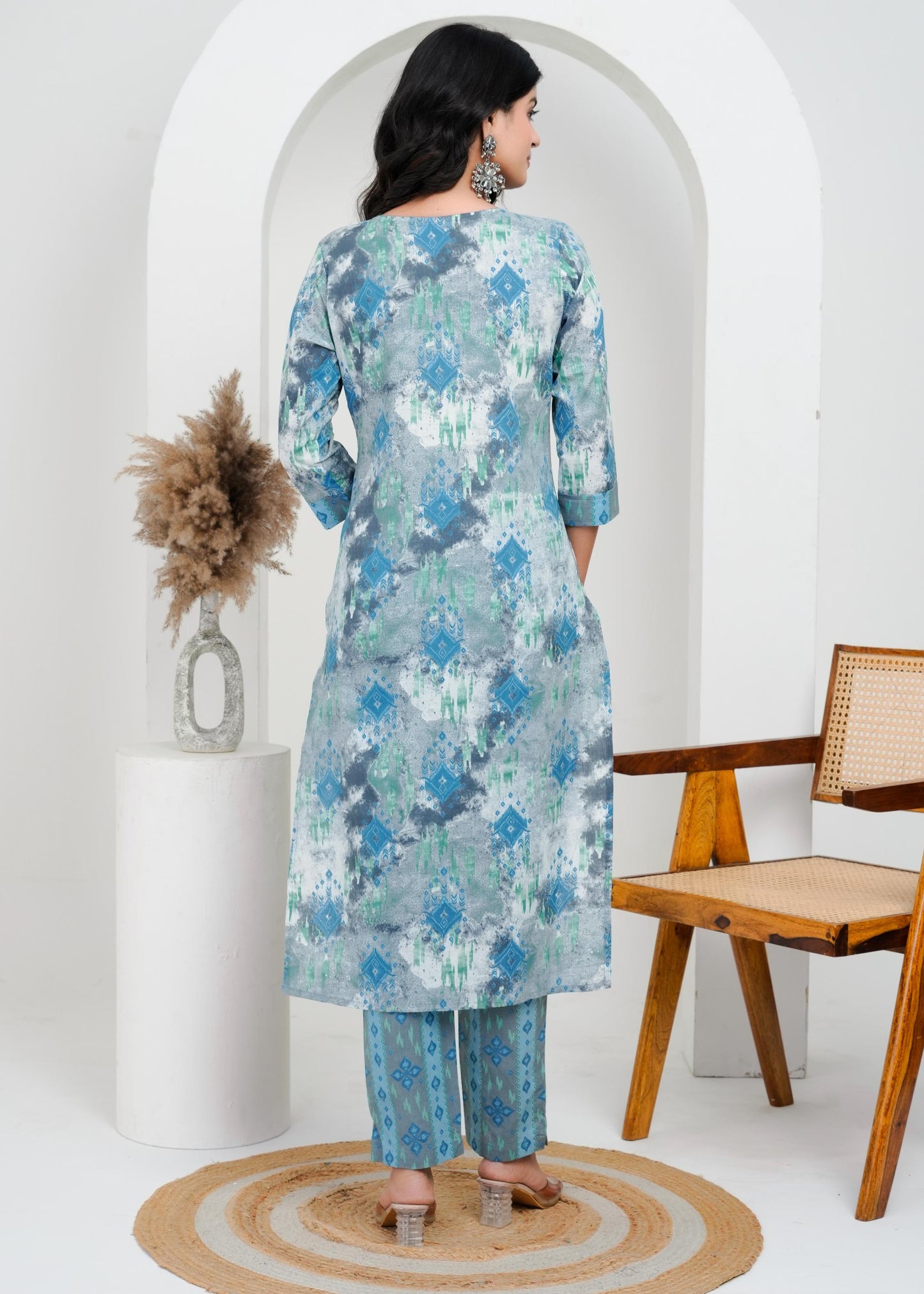 Cotton Floral Printed Straight Kurta Set With Dupatta