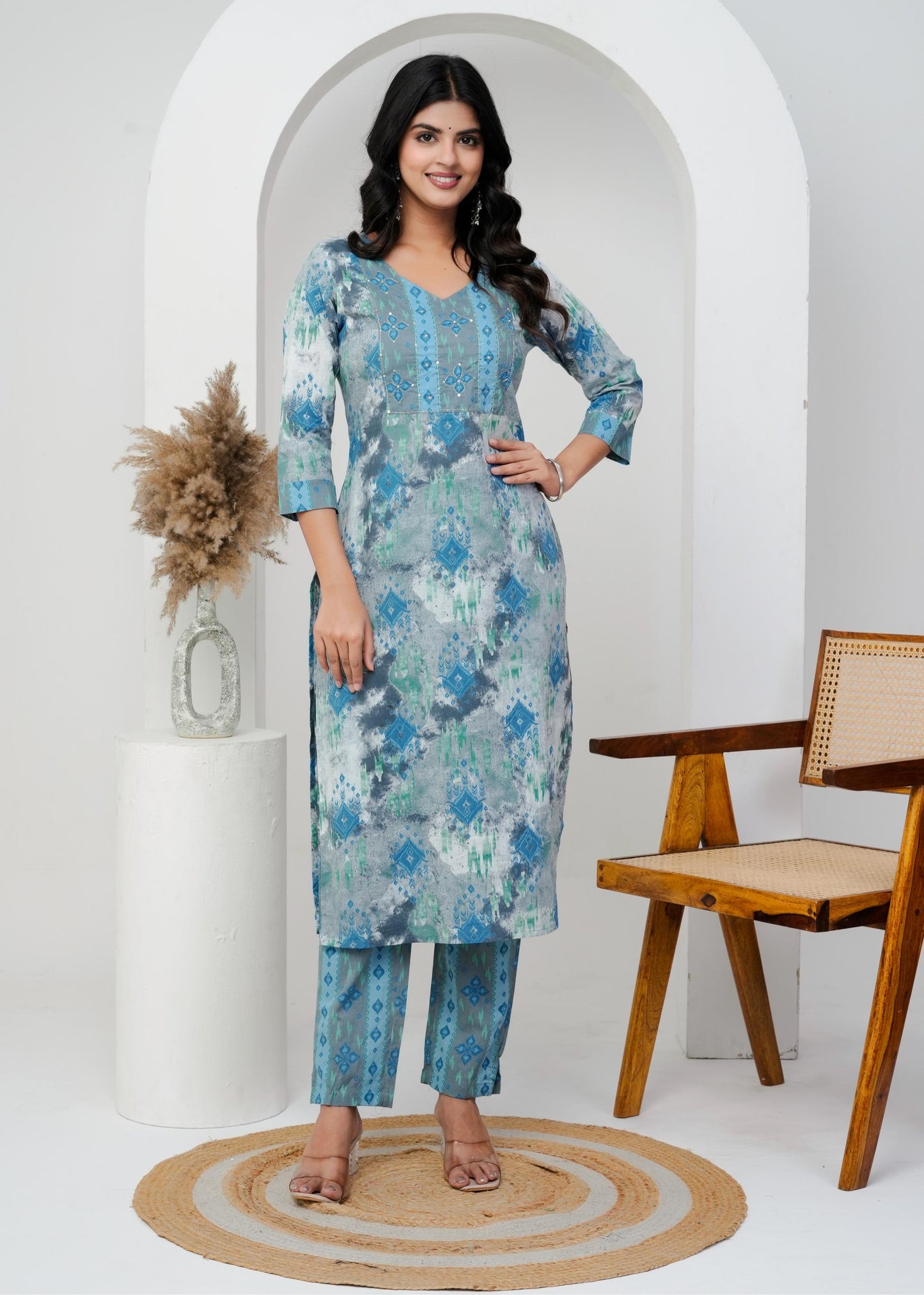 Cotton Floral Printed Straight Kurta Set With Dupatta