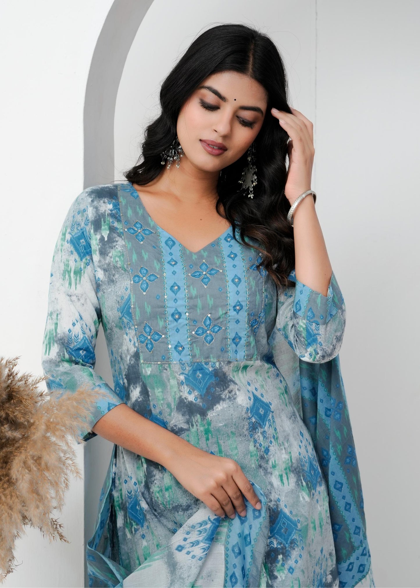 Cotton Floral Printed Straight Kurta Set With Dupatta