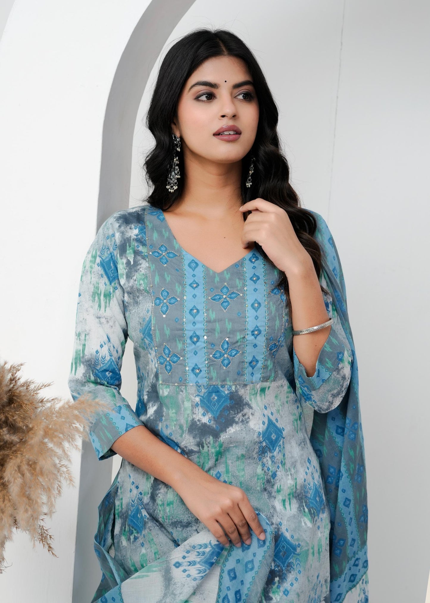 Cotton Floral Printed Straight Kurta Set With Dupatta