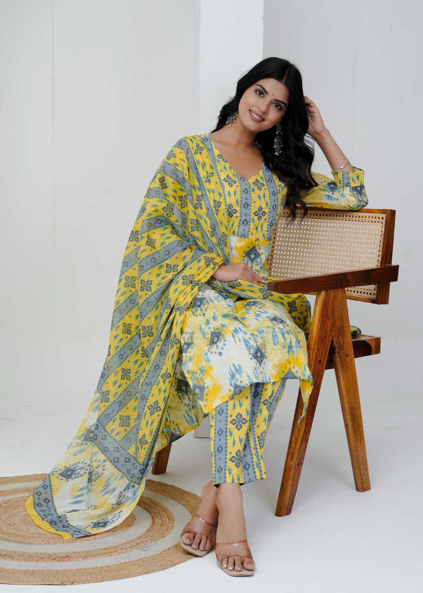 Cotton Floral Printed Straight Kurta Set With Dupatta