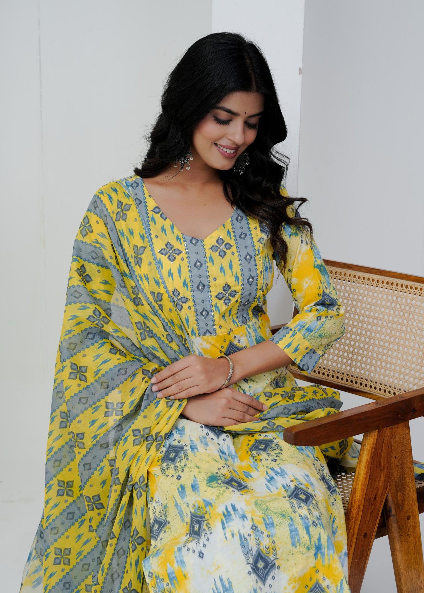 Cotton Floral Printed Straight Kurta Set With Dupatta
