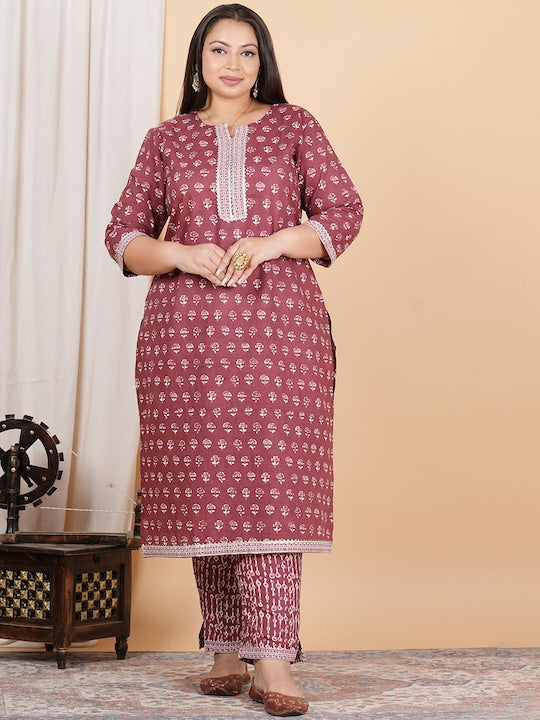 Solid Pink Floral Printed Gotta Patti Pure Cotton Kurta Set With Dupatta
