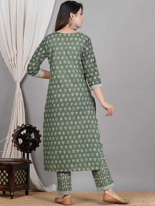 Women Floral Printed Regular Pure Cotton Kurta With Trousers