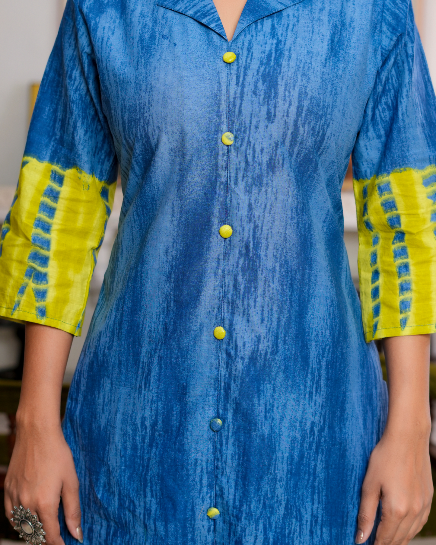 Blue Color Block Printed Kurta With Printed Trouser