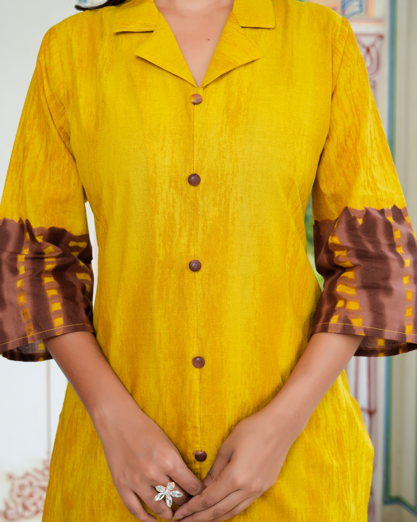 Yellow Color Block Printed Kurta With Printed Trouser