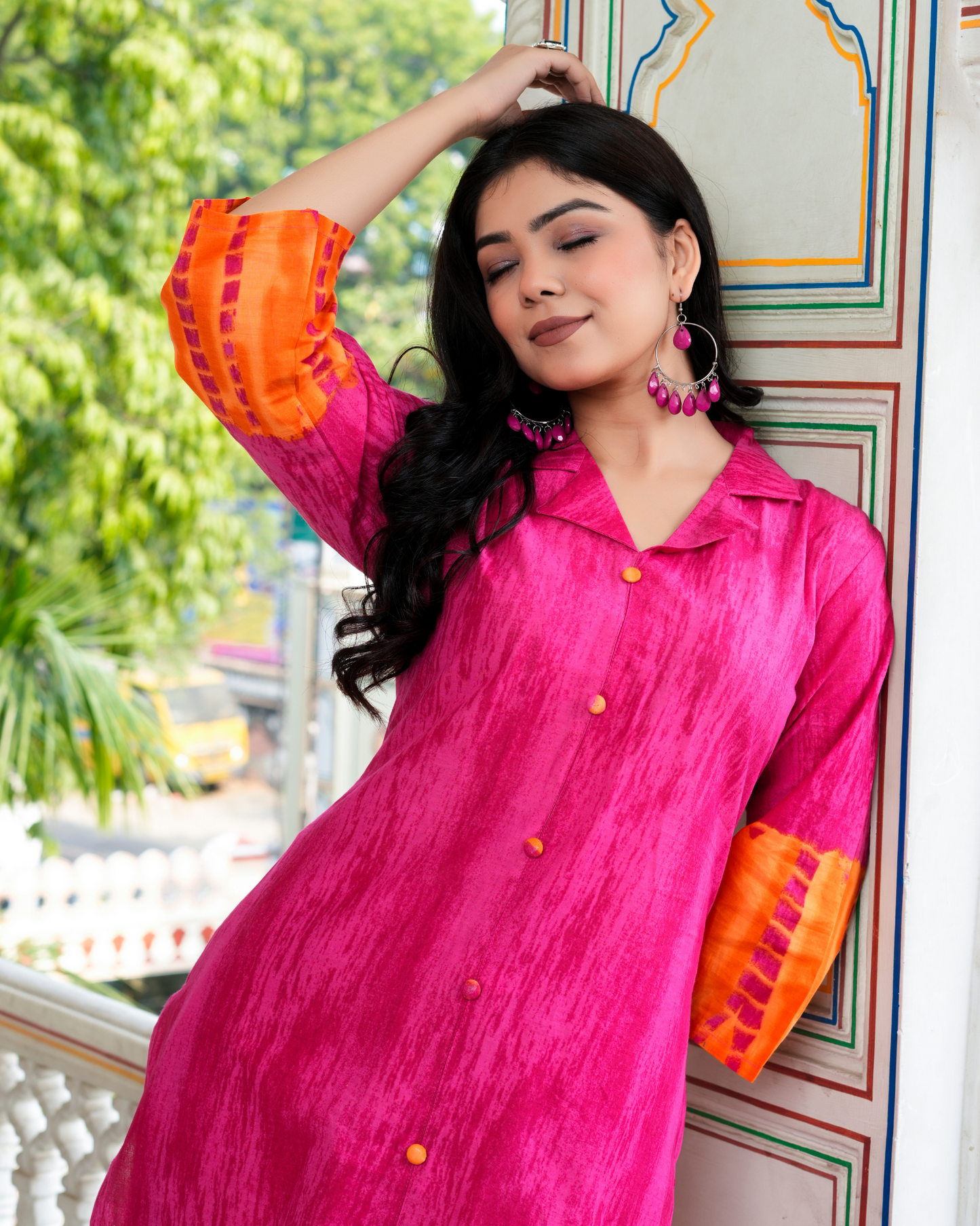 Pink Color Block Printed Kurta With Printed Trouser