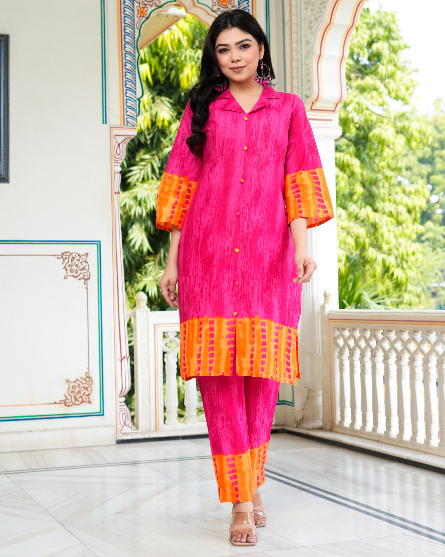 Pink Color Block Printed Kurta With Printed Trouser