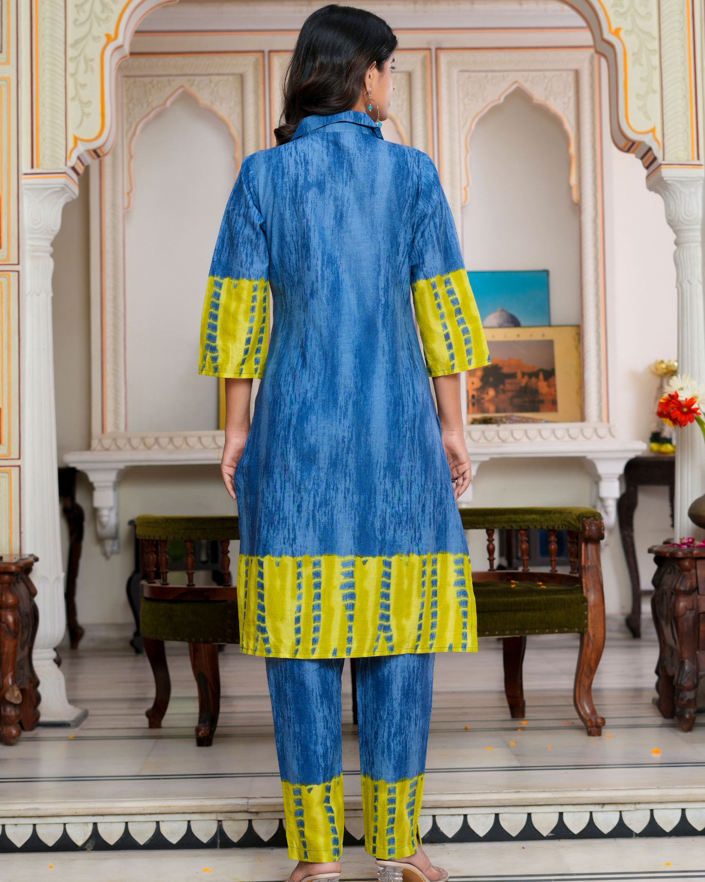 Blue Color Block Printed Kurta With Printed Trouser