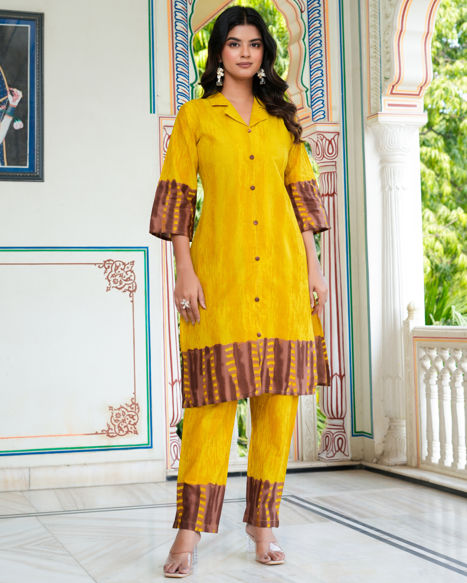 Yellow Color Block Printed Kurta With Printed Trouser